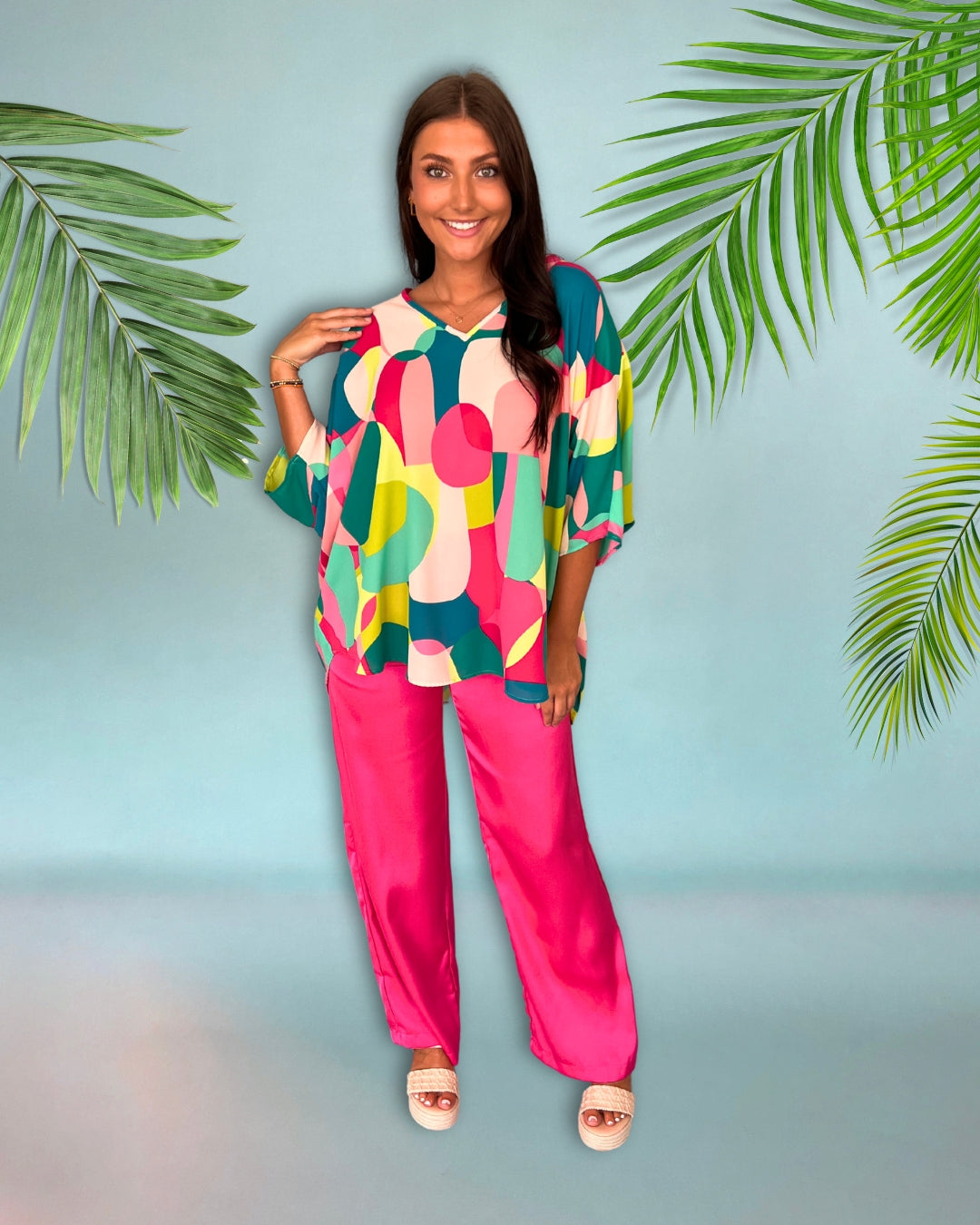 Set To Swim Green V-Neck Oversized Top-Shop-Womens-Boutique-Clothing