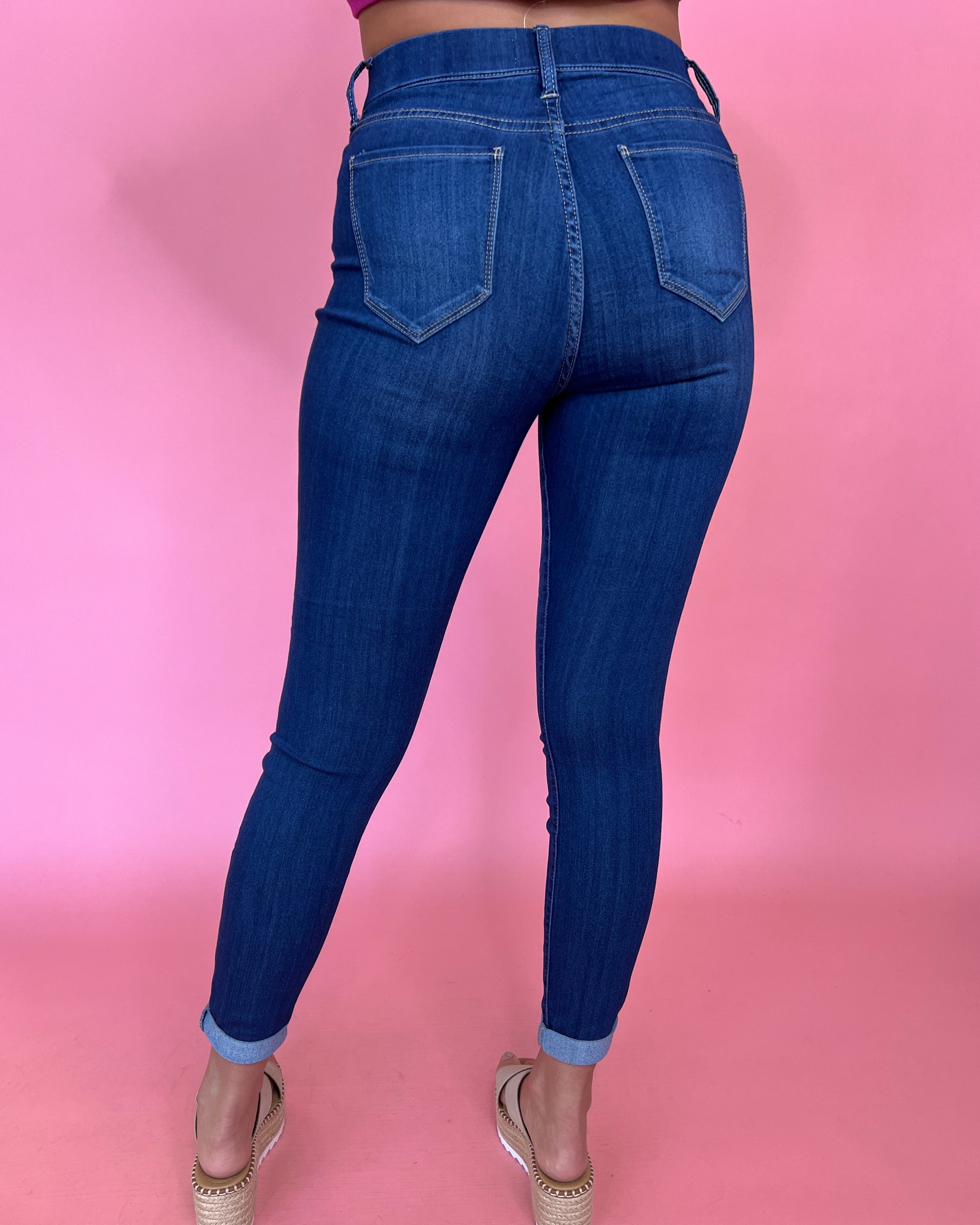 Casual Feelings Dark Denim Pull On Skinny Jeans-Shop-Womens-Boutique-Clothing