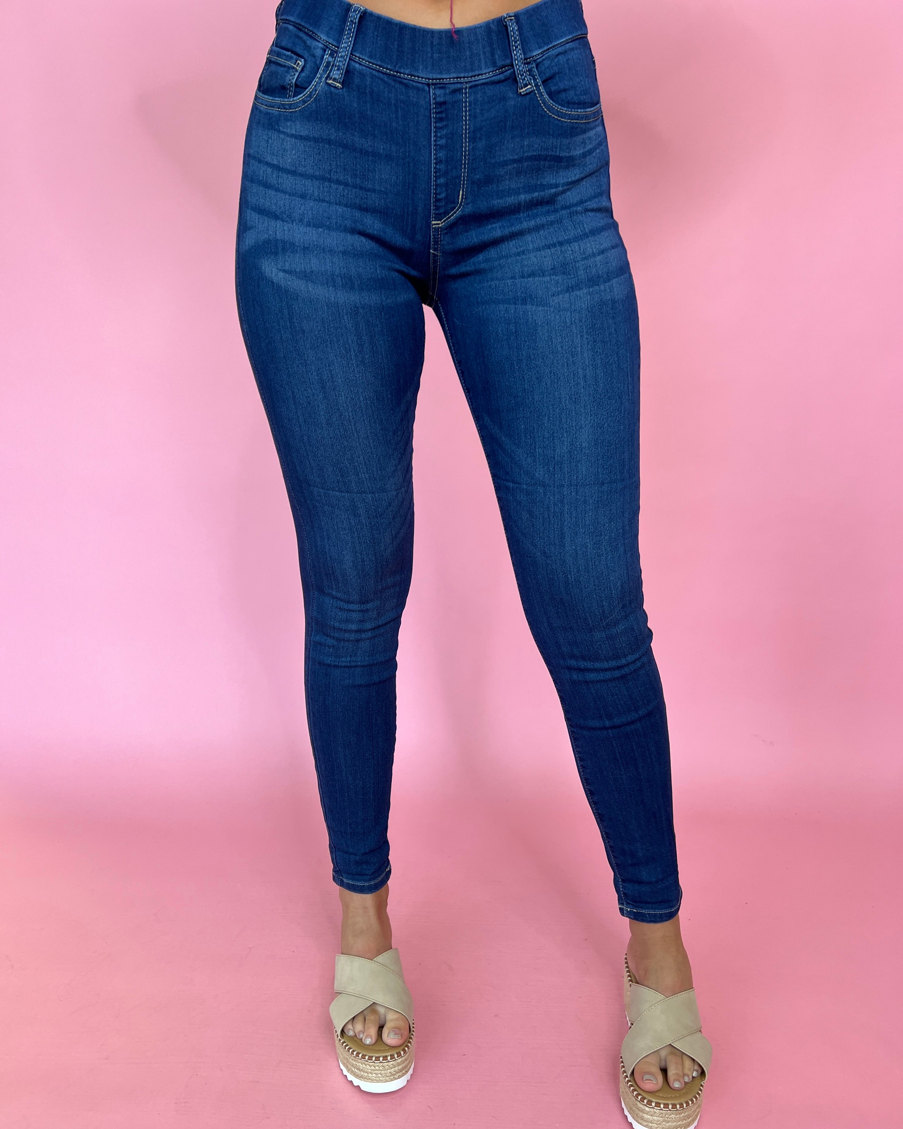 Casual Feelings Dark Denim Pull On Skinny Jeans-Shop-Womens-Boutique-Clothing