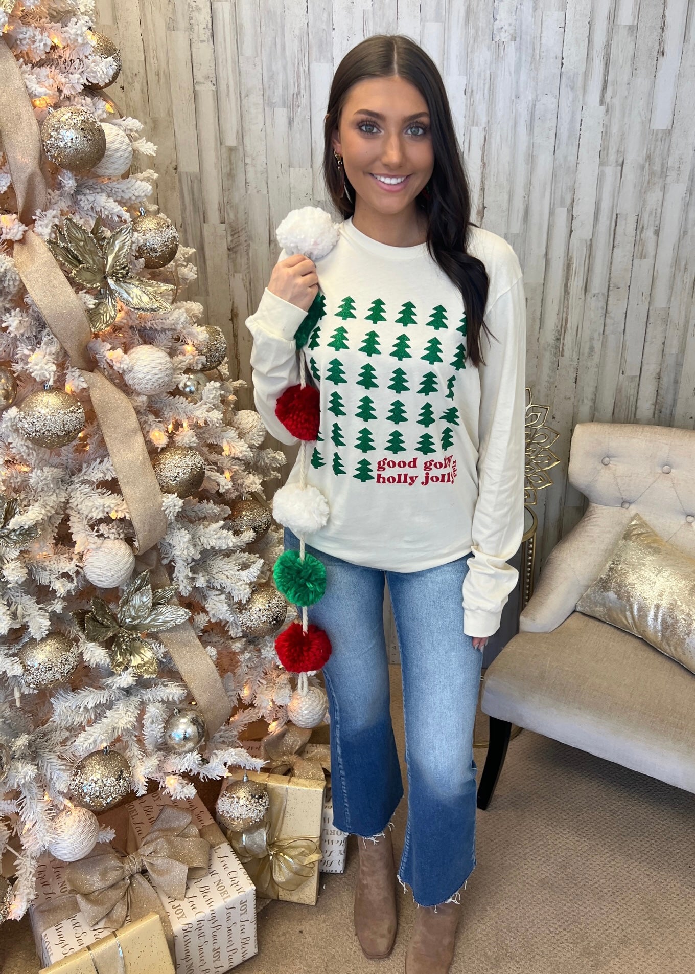 Good Golly Holly Jolly Long Sleeve Tee-Shop-Womens-Boutique-Clothing