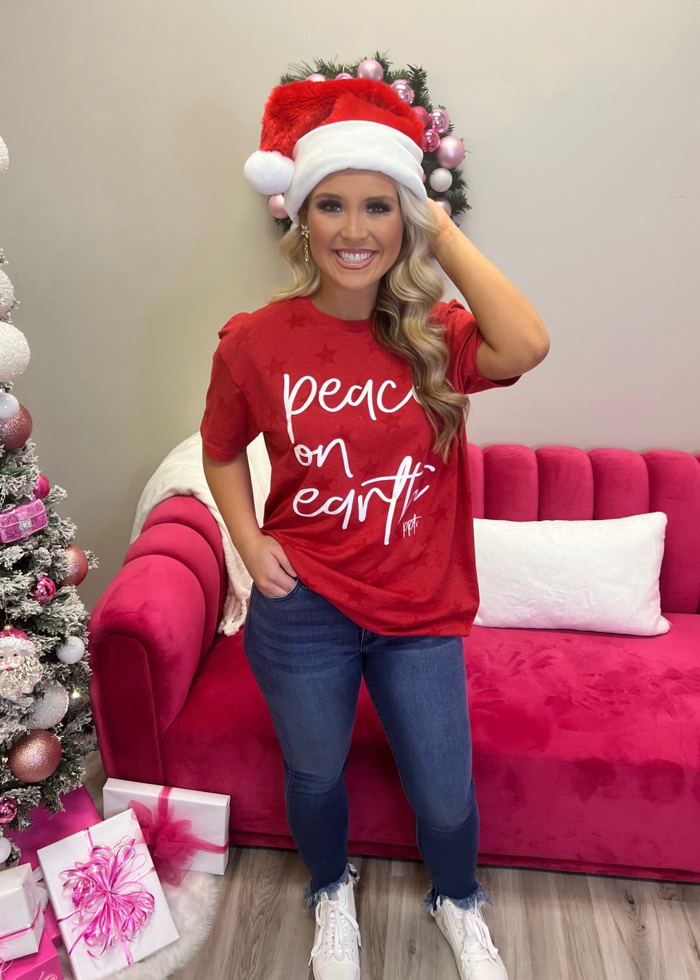 Peace On Earth Glitter Tee-Shop-Womens-Boutique-Clothing