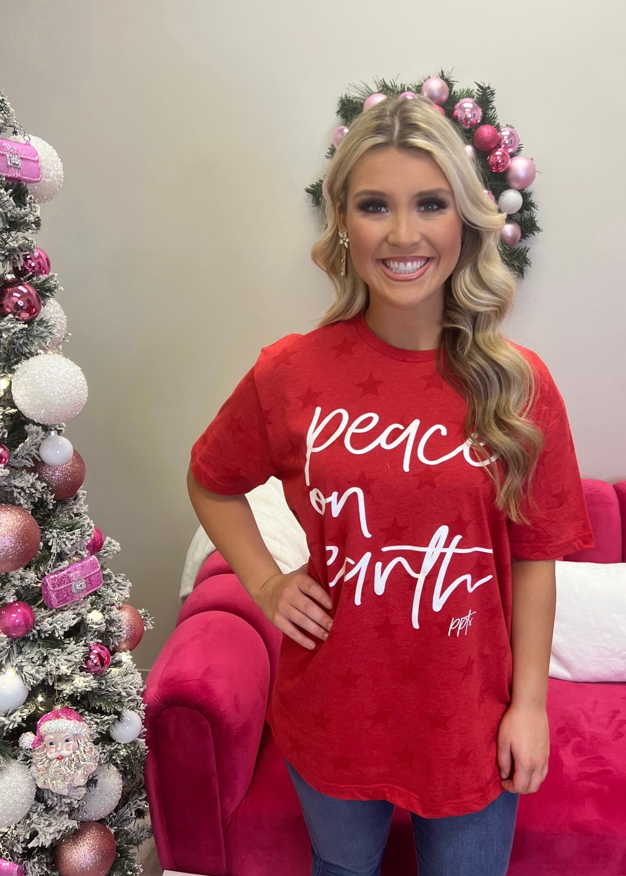 Peace On Earth Glitter Tee-Shop-Womens-Boutique-Clothing