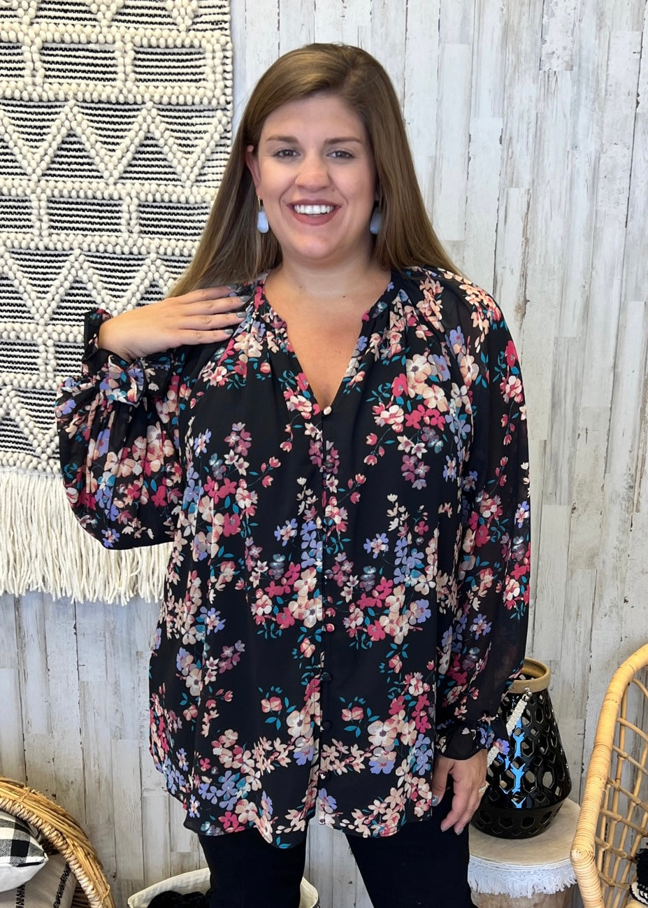 Simple Romance Black Plus Size Floral Top-Shop-Womens-Boutique-Clothing