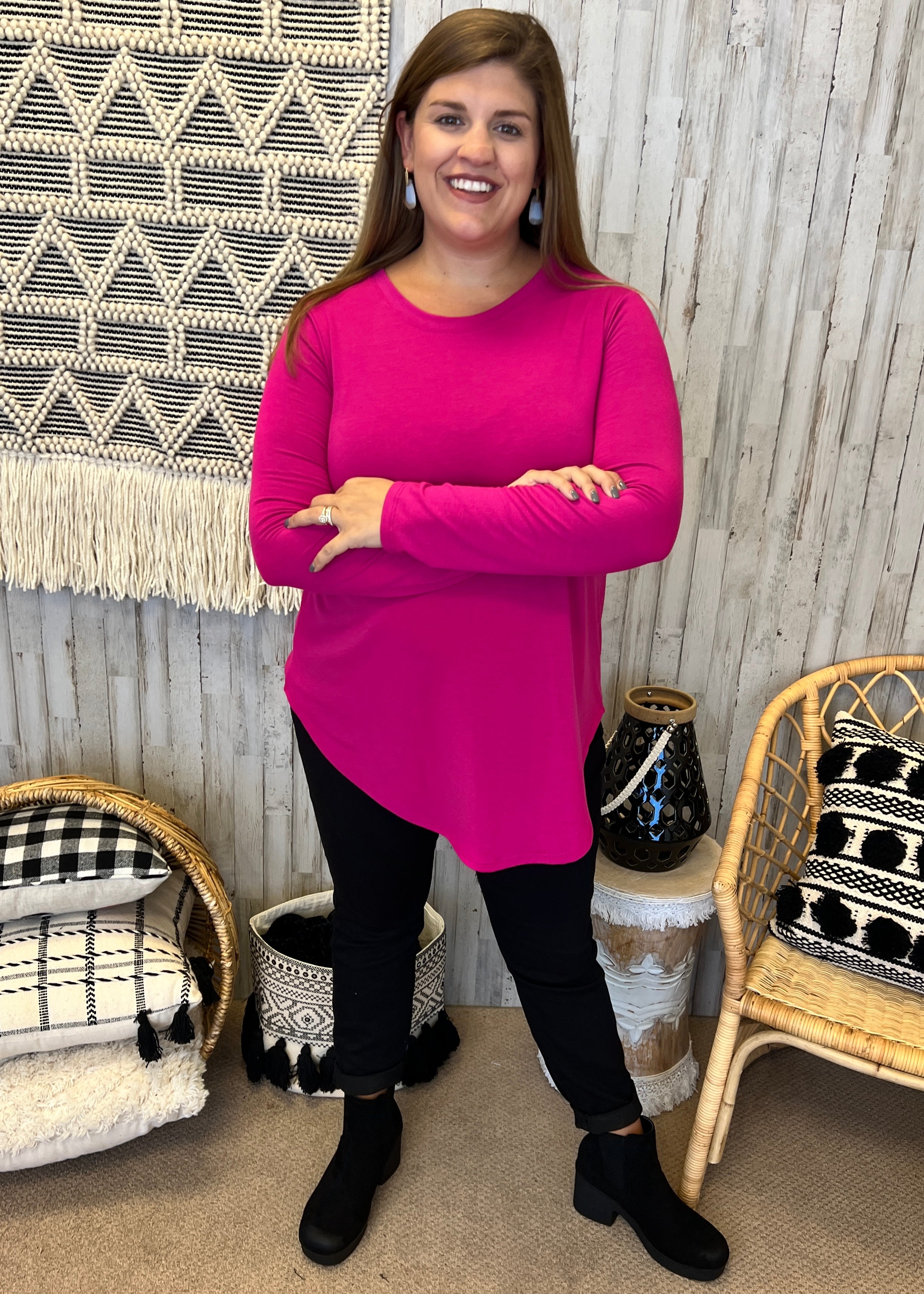 Enough Of You Plus Size Magenta Round Neck Top-Shop-Womens-Boutique-Clothing
