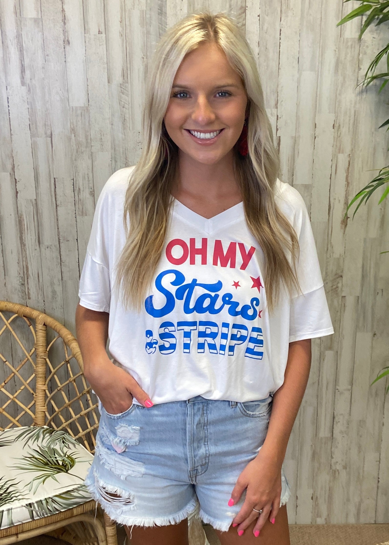 Oh My Stars White Stripes Tee-Shop-Womens-Boutique-Clothing