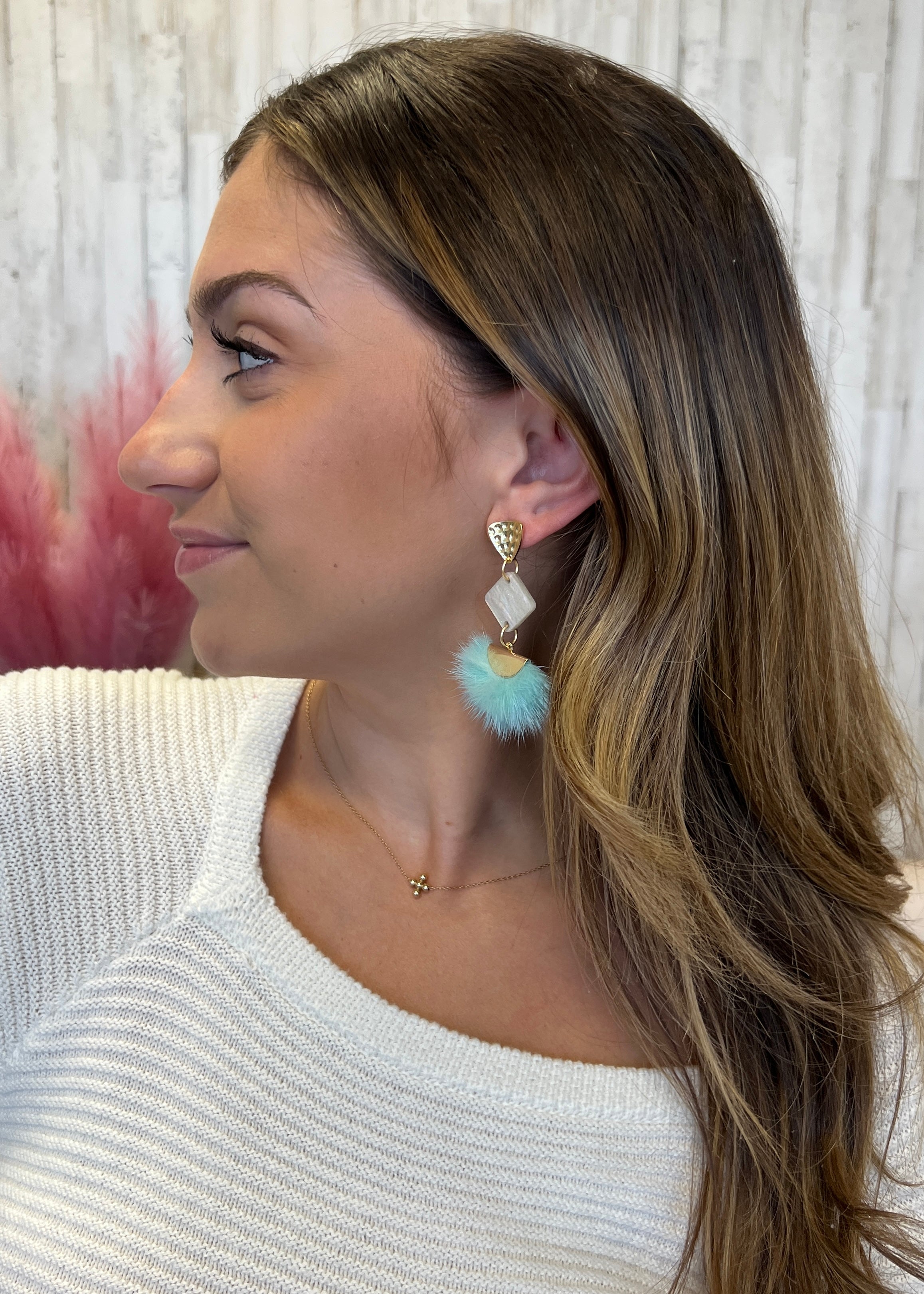Grab Their Attention Turquoise Puff Earrings-Shop-Womens-Boutique-Clothing
