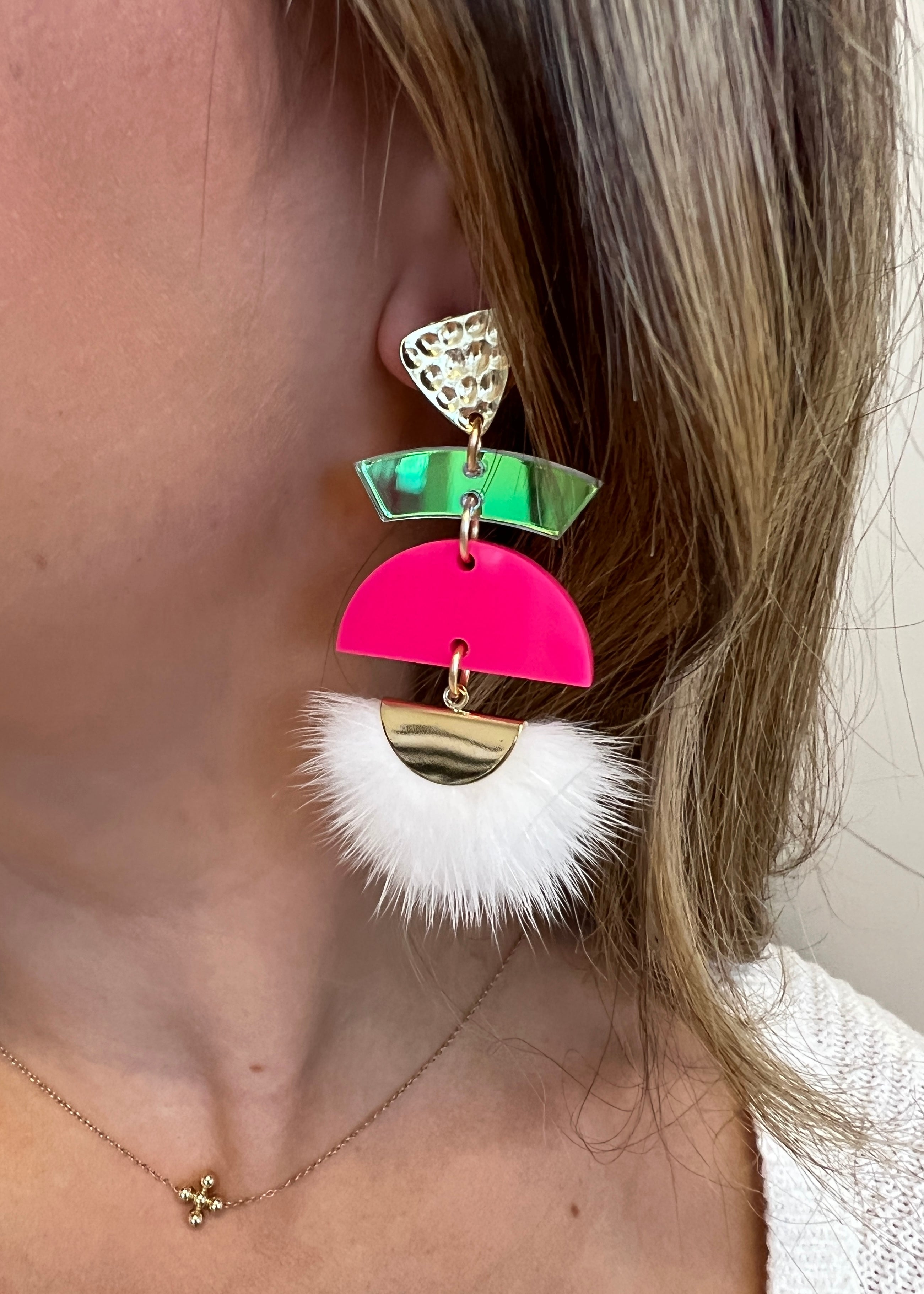 Party People Hot Pink Earrings-Shop-Womens-Boutique-Clothing