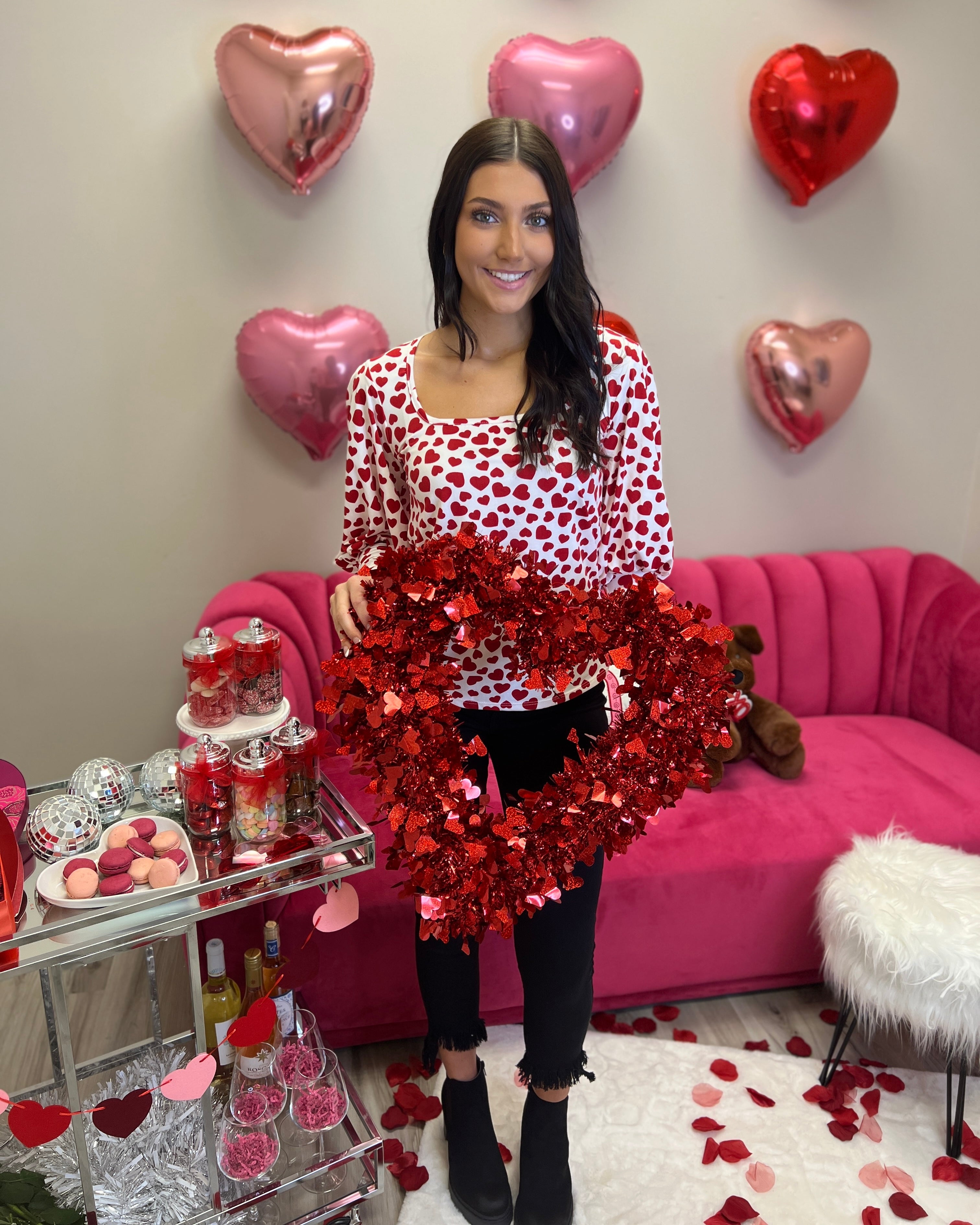 Love Made Me Crazy Red Puff Sleeve Heart Top-Shop-Womens-Boutique-Clothing