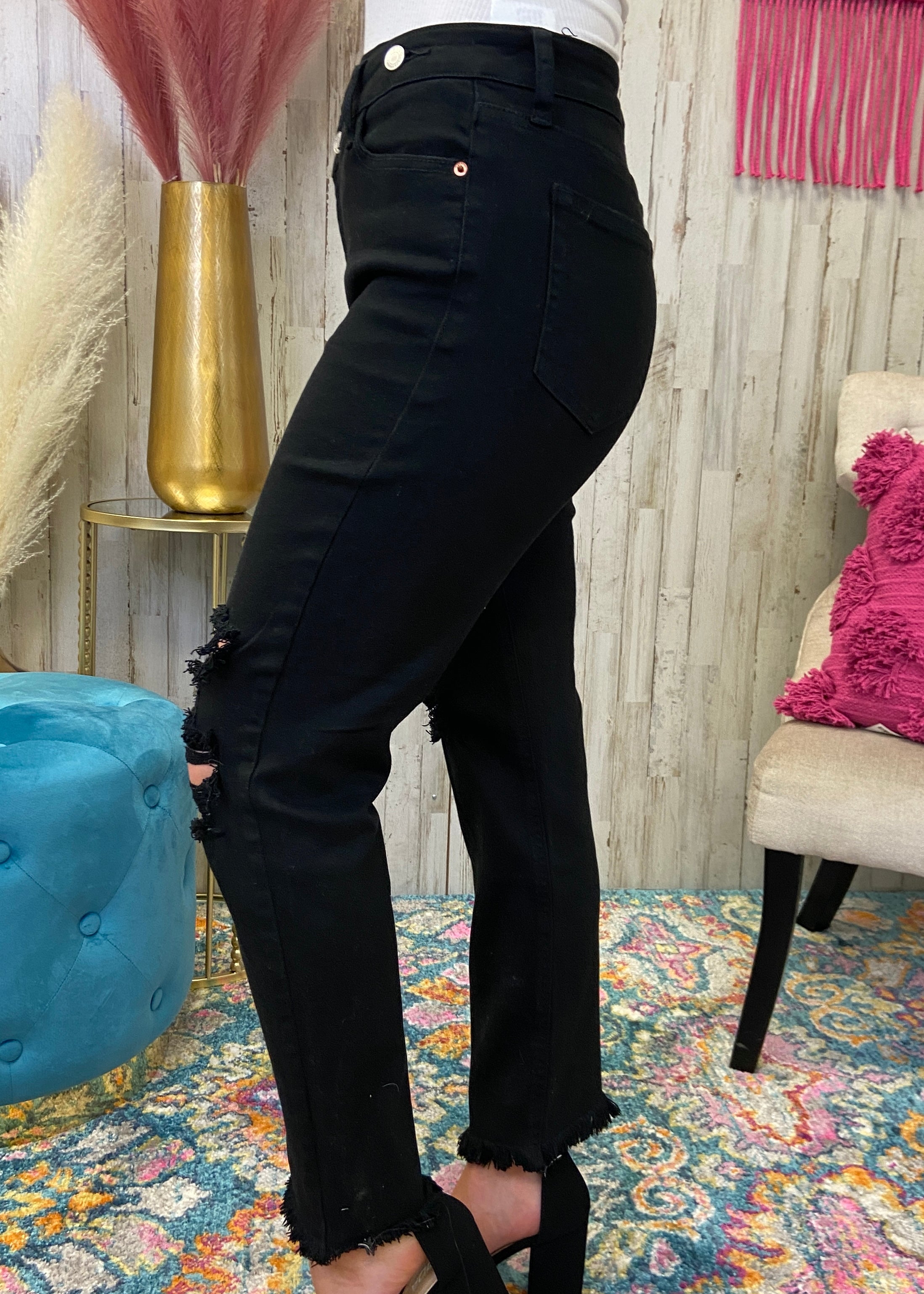 Minutes To Midnight Black Distressed Jeans-Shop-Womens-Boutique-Clothing