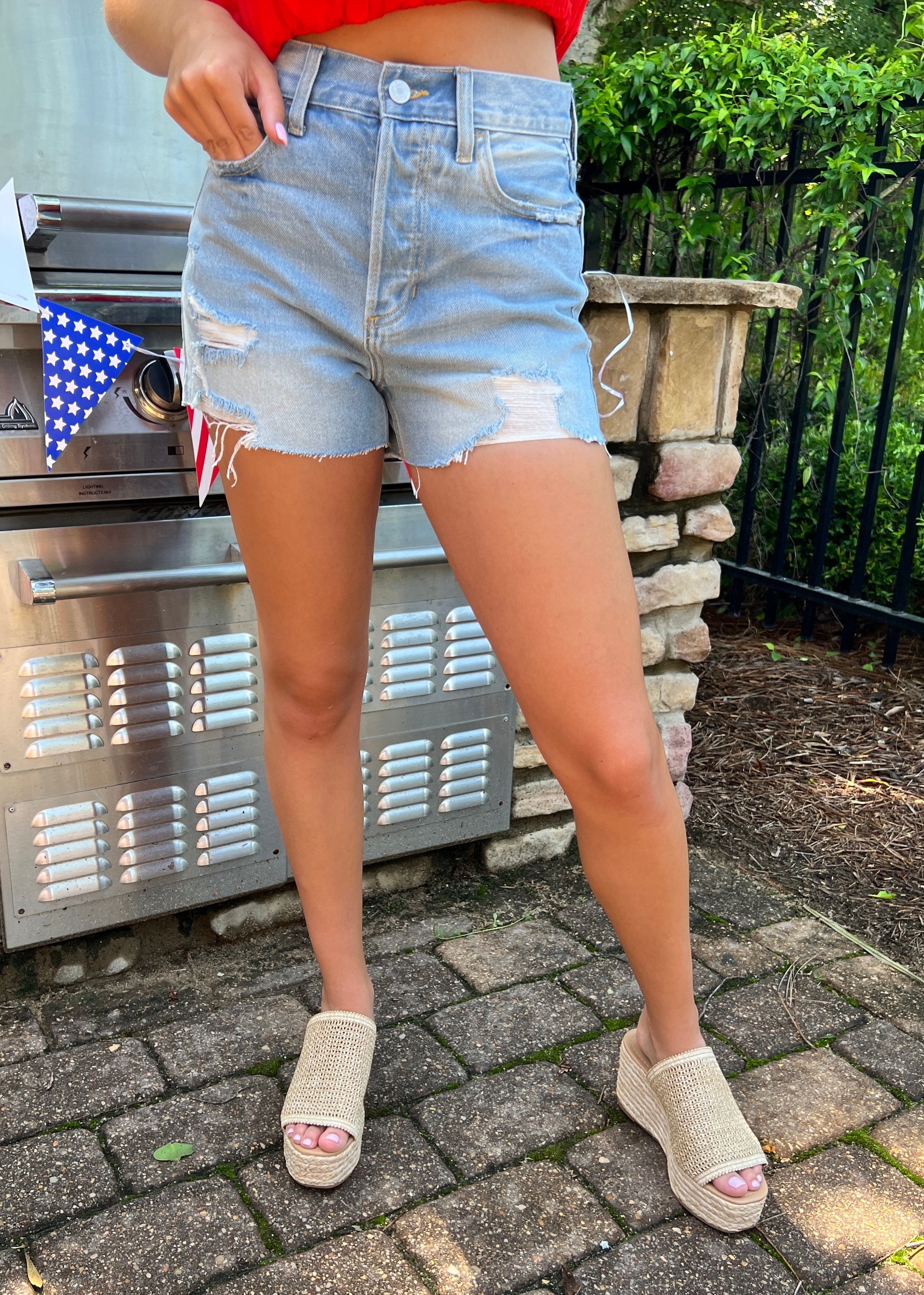 Don't Stop Smiling Light Denim Frayed Mom Short-Shop-Womens-Boutique-Clothing