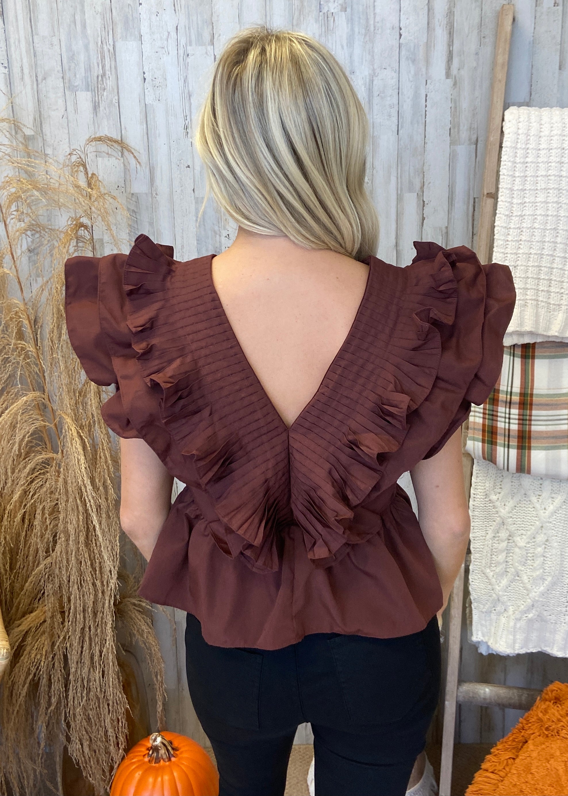 Suit Yourself Chocolate Pleated Top-Shop-Womens-Boutique-Clothing