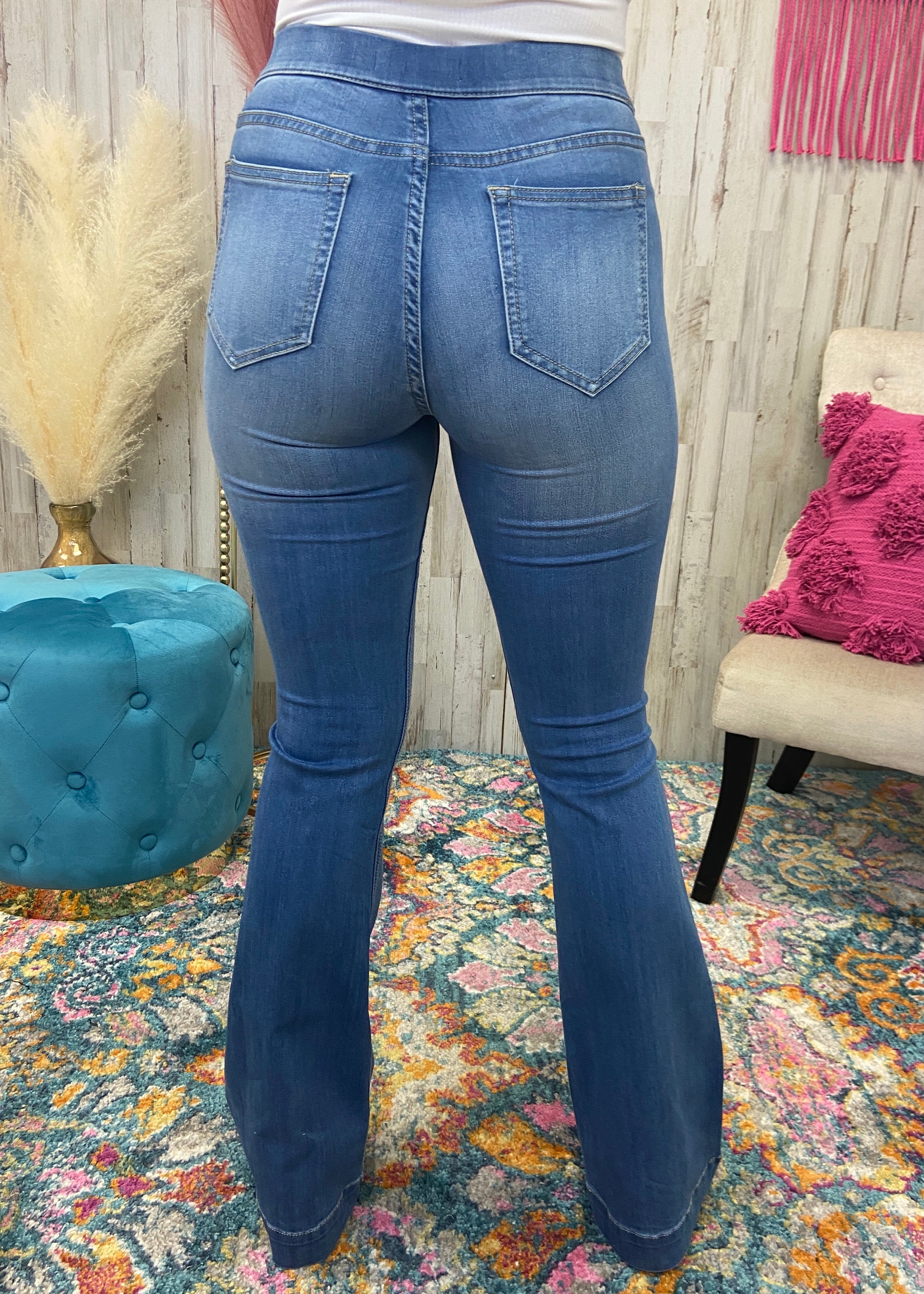 Basic Needs Medium Blue Flare Pants-Shop-Womens-Boutique-Clothing