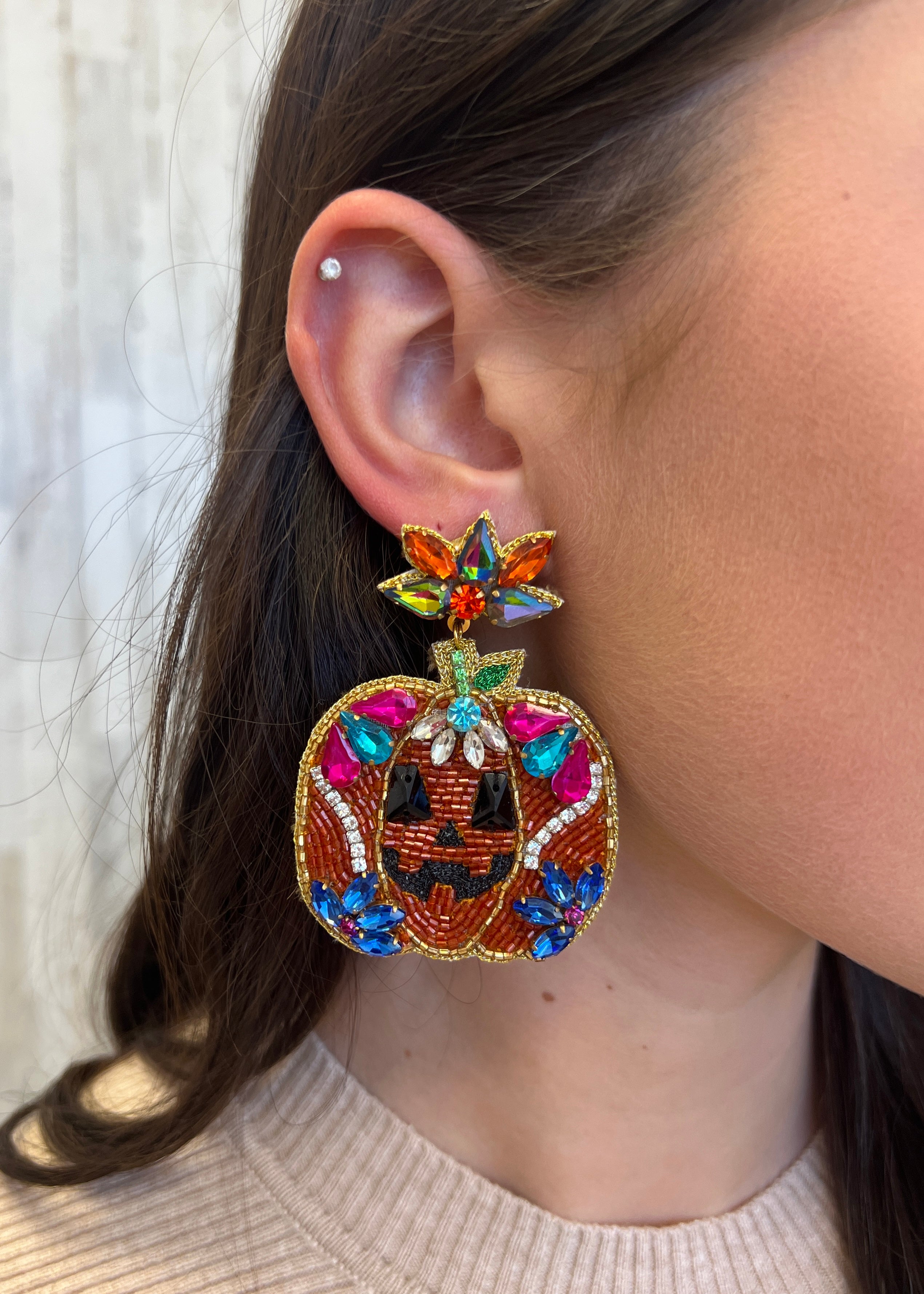 Jack O' Lantern Beaded Earrings-Shop-Womens-Boutique-Clothing