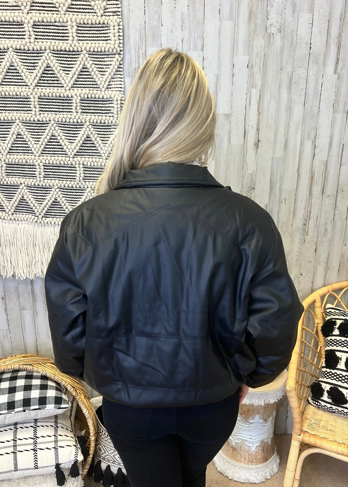Chic Chick Black Faux Leather Bomber Jacket-Shop-Womens-Boutique-Clothing