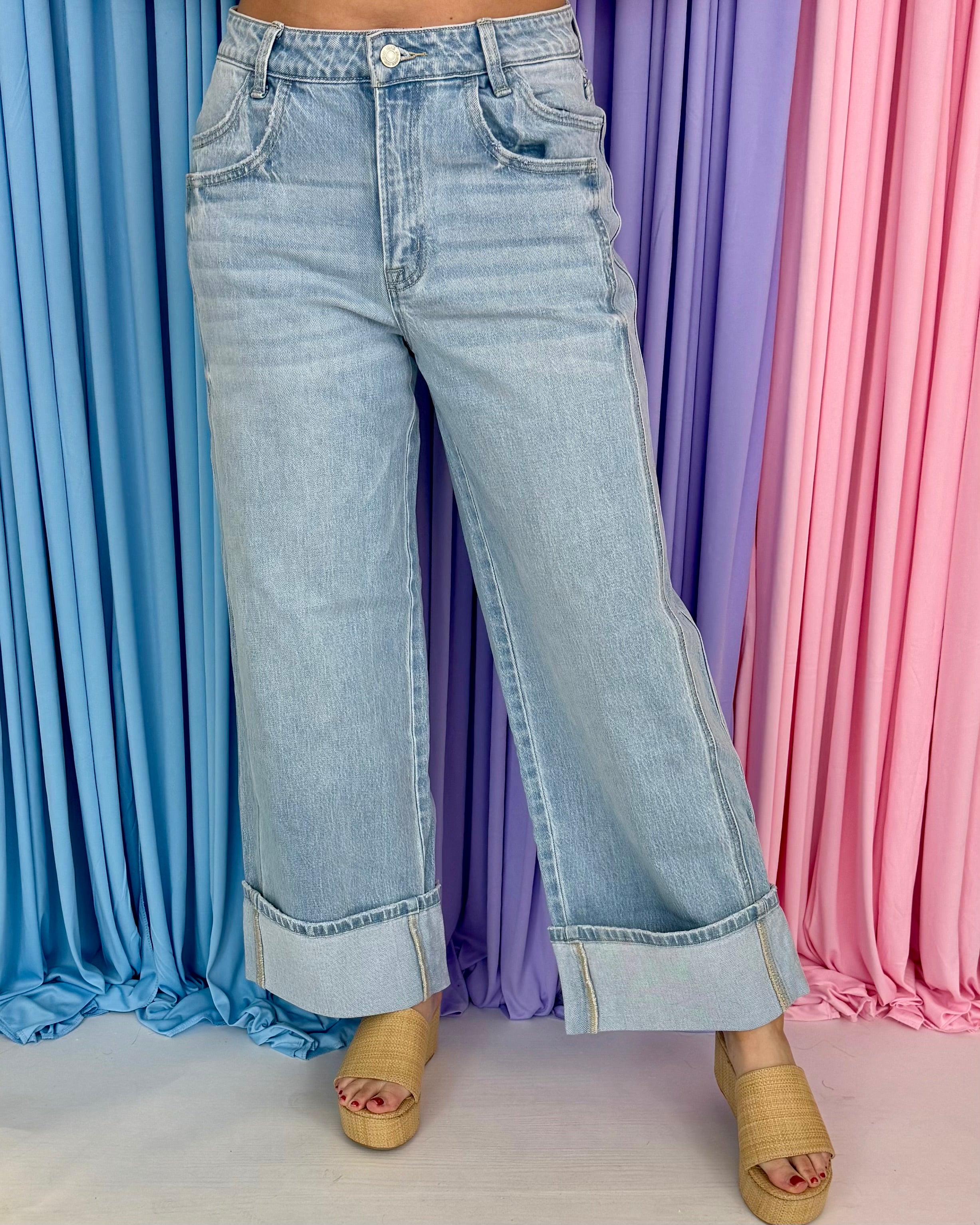 All Strides Cuffed Baggy Wide Leg Jeans-Shop-Womens-Boutique-Clothing