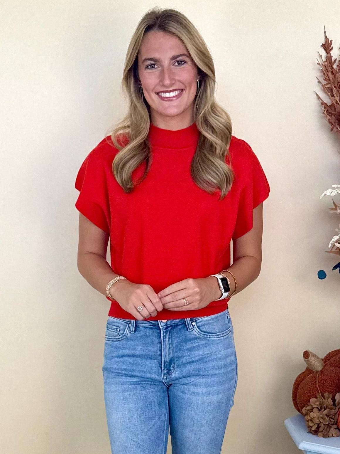 Daydream Tomato Mock Neck Sweater-Shop-Womens-Boutique-Clothing