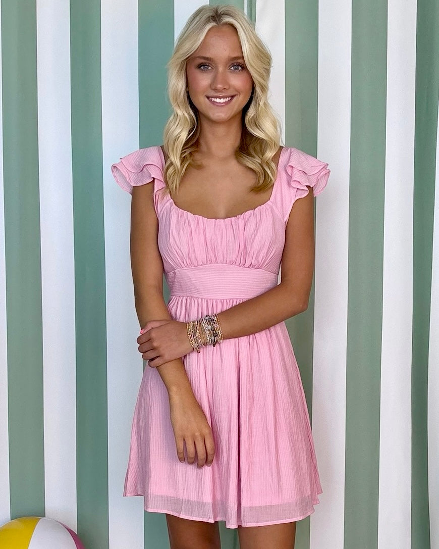 Glancing Looks Pink Ruffle Tie Dress-Shop-Womens-Boutique-Clothing