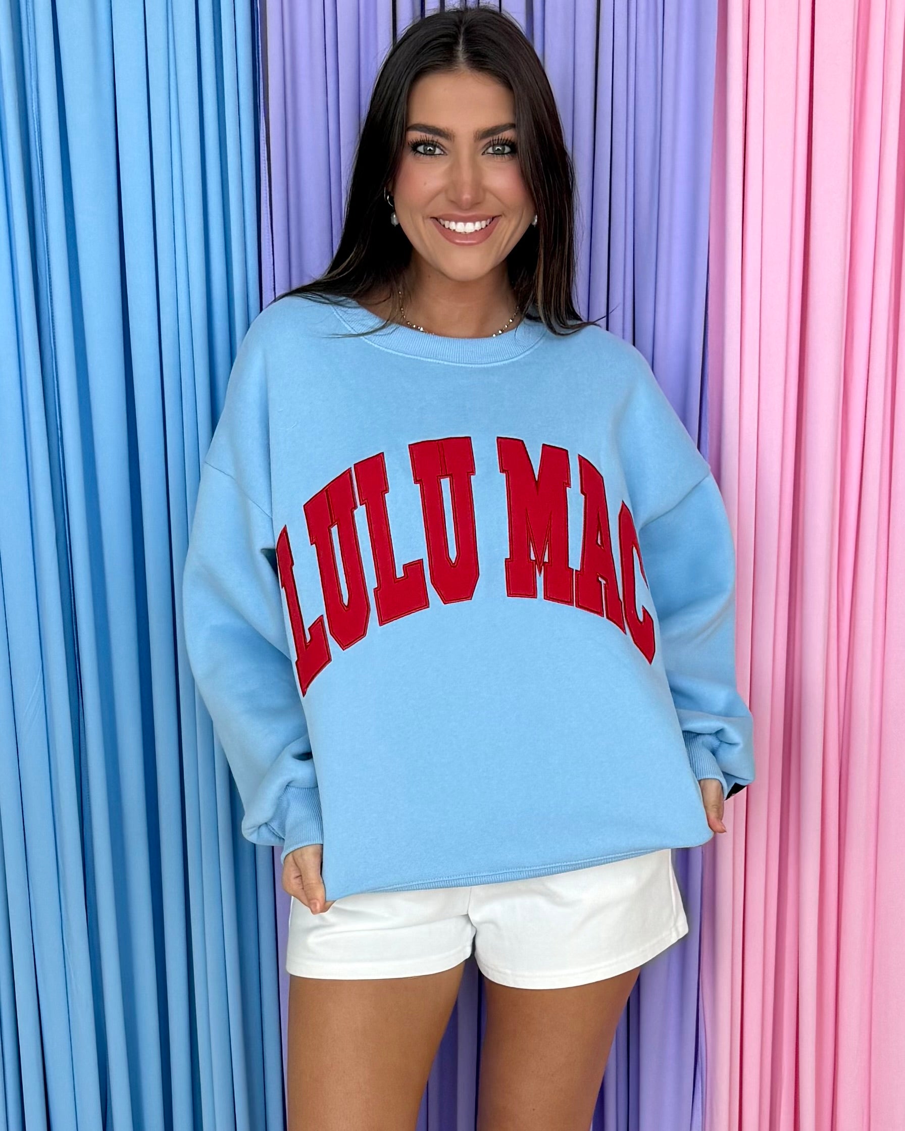 LULU MAC Light Blue/Red Sweatshirt-Shop-Womens-Boutique-Clothing