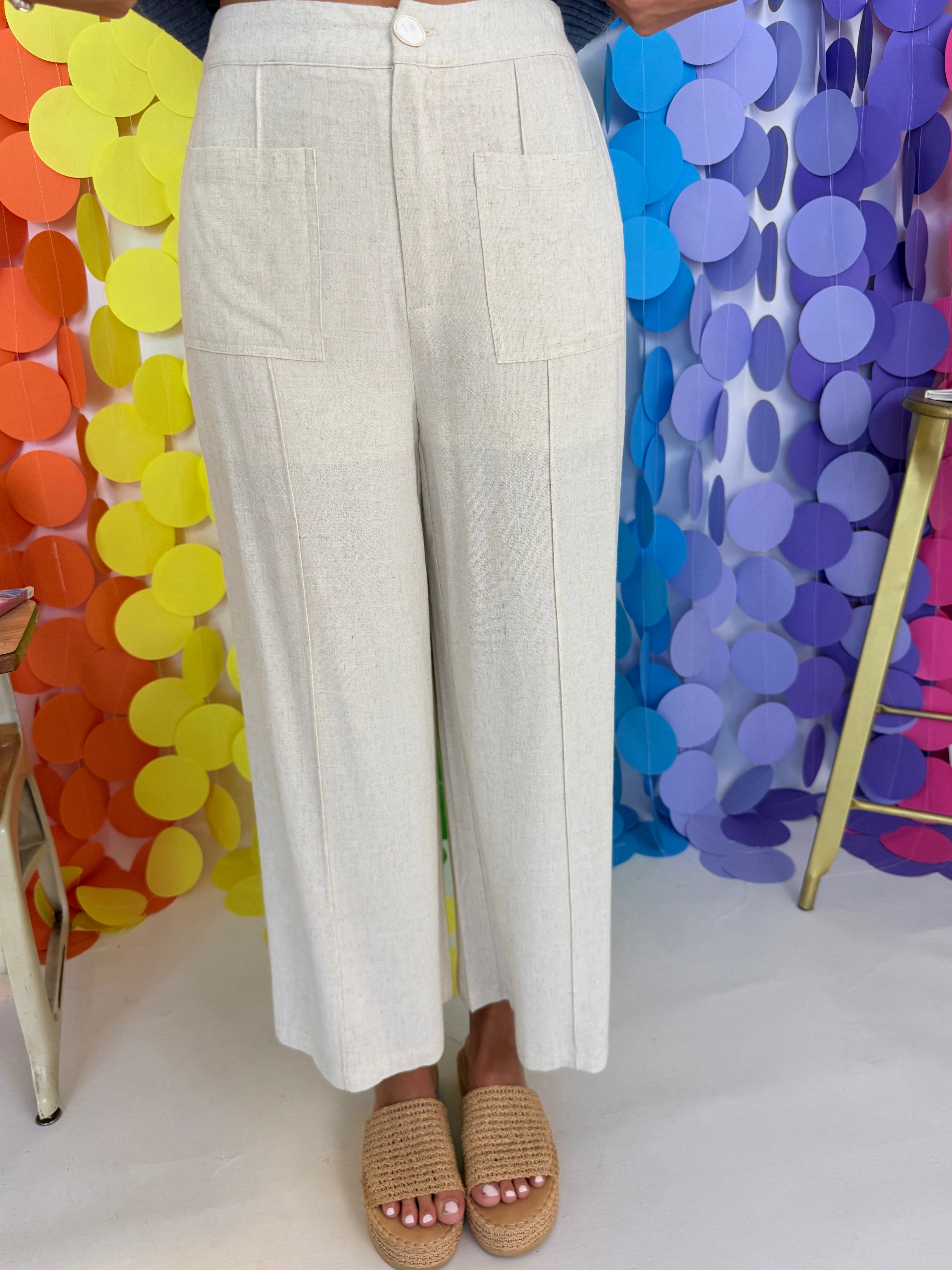 Soft Focus Oatmeal Front Patch Woven Pants-Shop-Womens-Boutique-Clothing