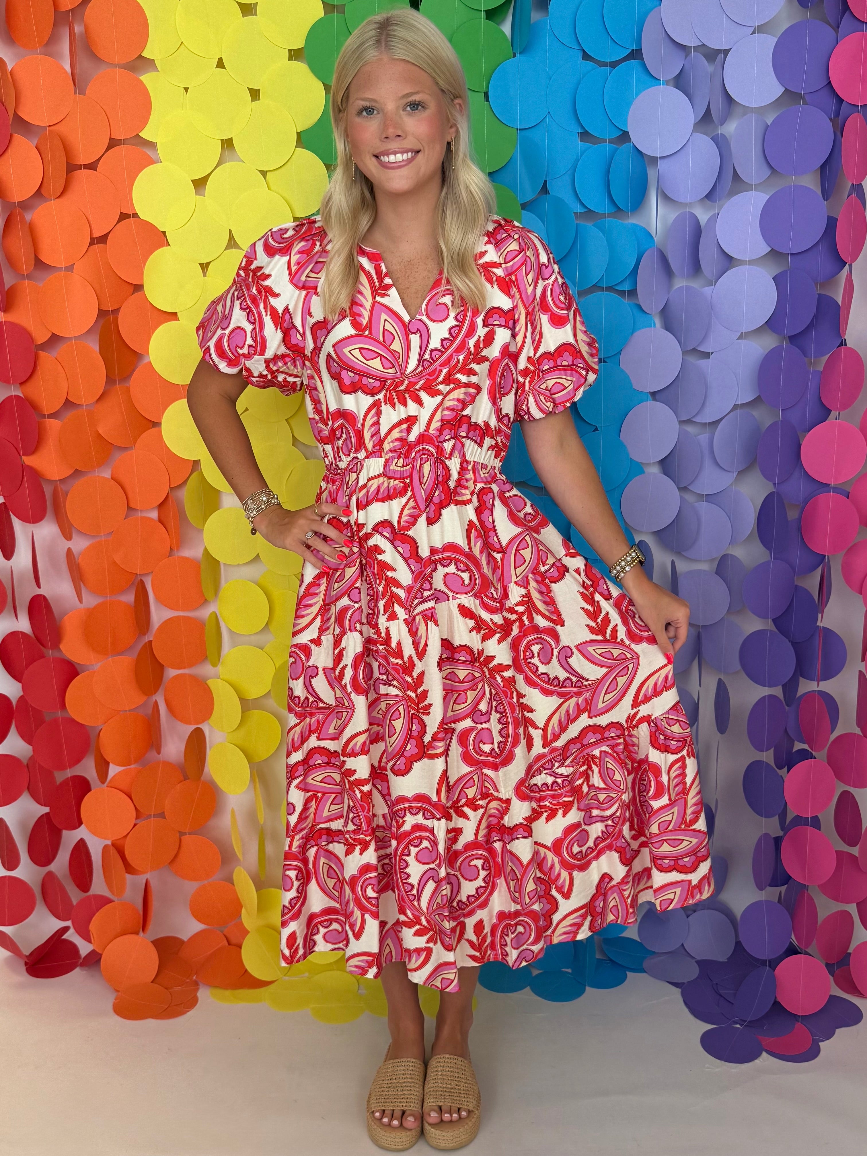Easy To Remember Red Floral Midi Dress-Shop-Womens-Boutique-Clothing