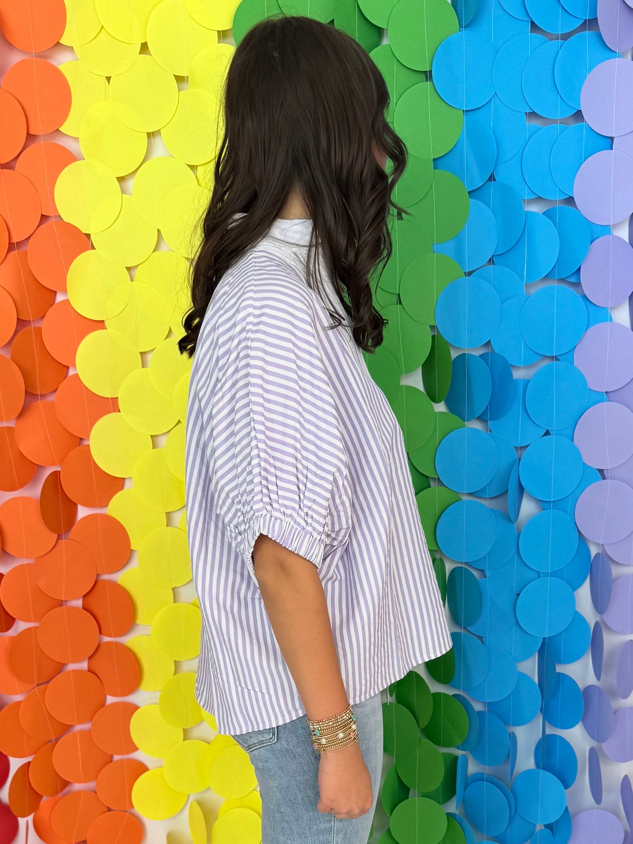 Event Ready Lavender Striped Split Neck Top-Shop-Womens-Boutique-Clothing