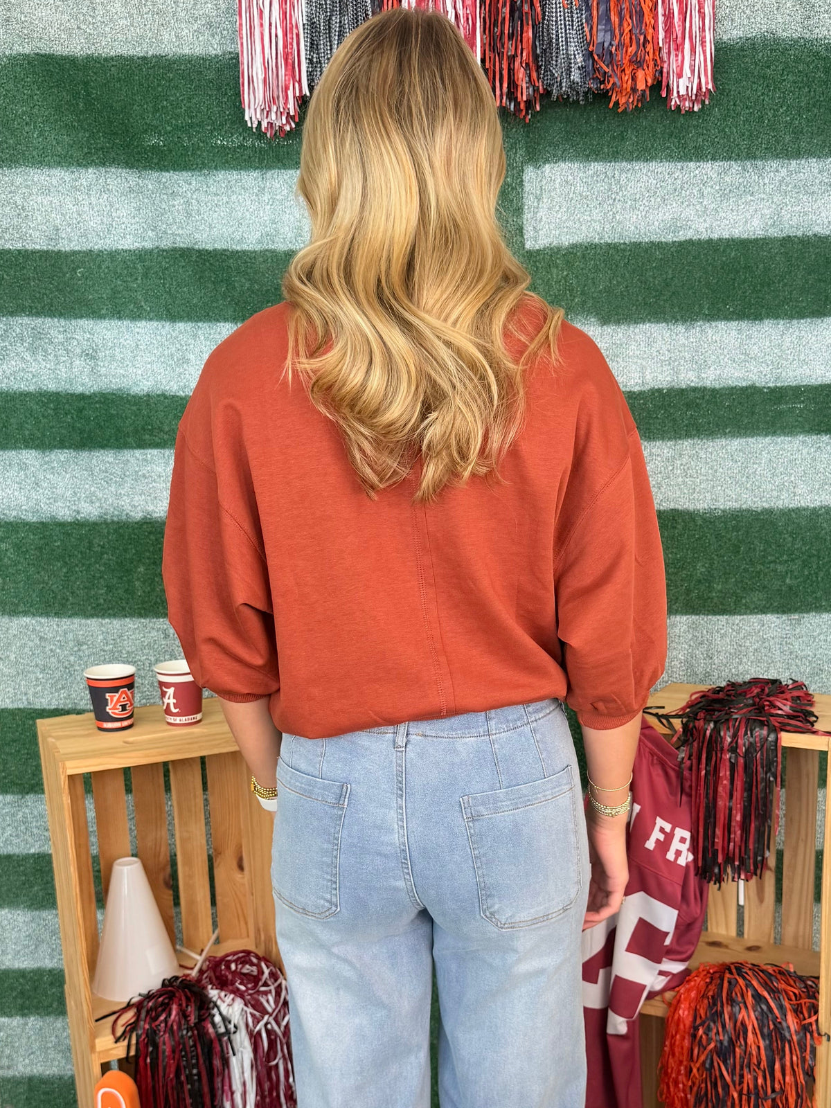 Just Because Rust Bubble Sleeve Pullover Top-Shop-Womens-Boutique-Clothing