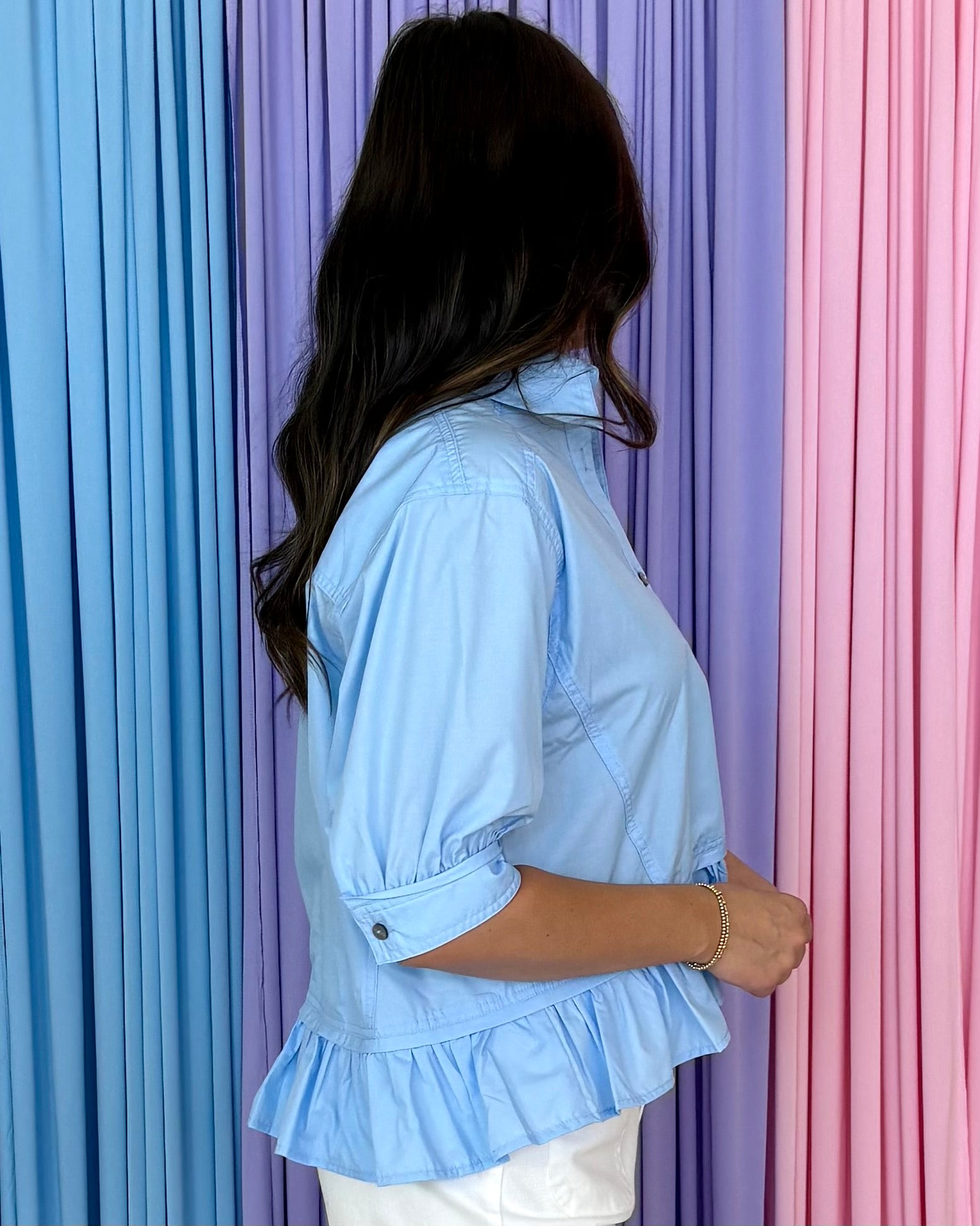 Coastal Time Chambray Button Down Top-Shop-Womens-Boutique-Clothing
