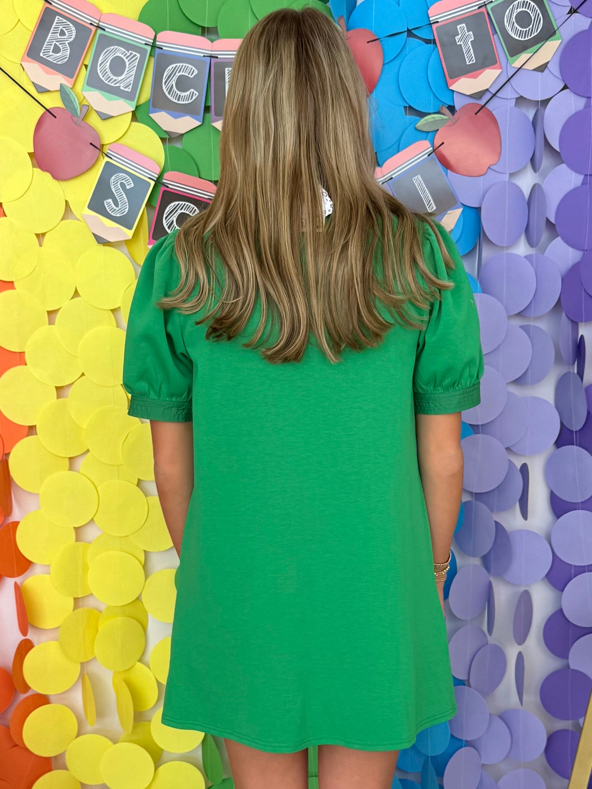 Came Back Better Green Puff Sleeve Shift Dress-Shop-Womens-Boutique-Clothing