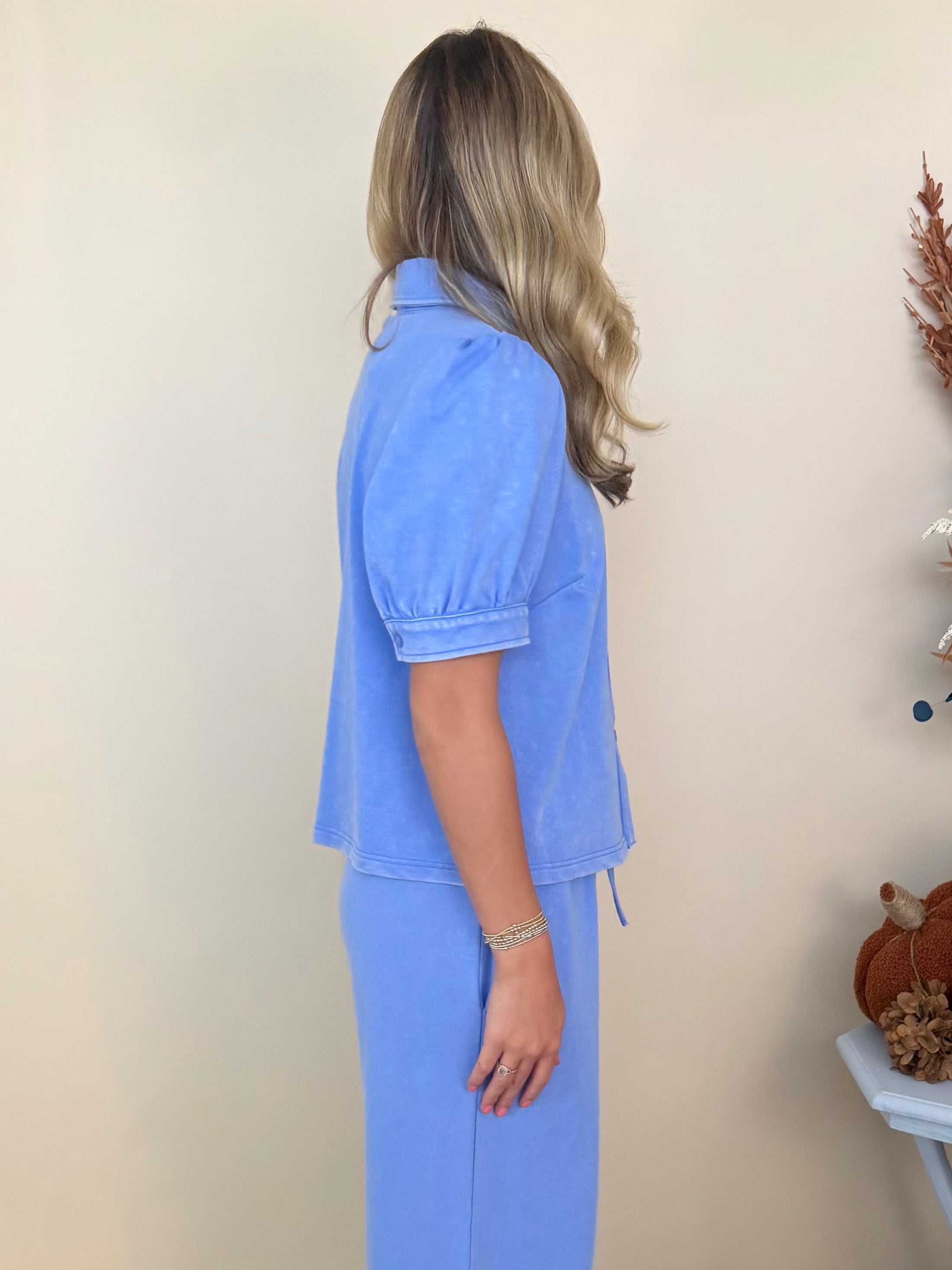 On The Daily Blue Collared Button Down Top-Shop-Womens-Boutique-Clothing