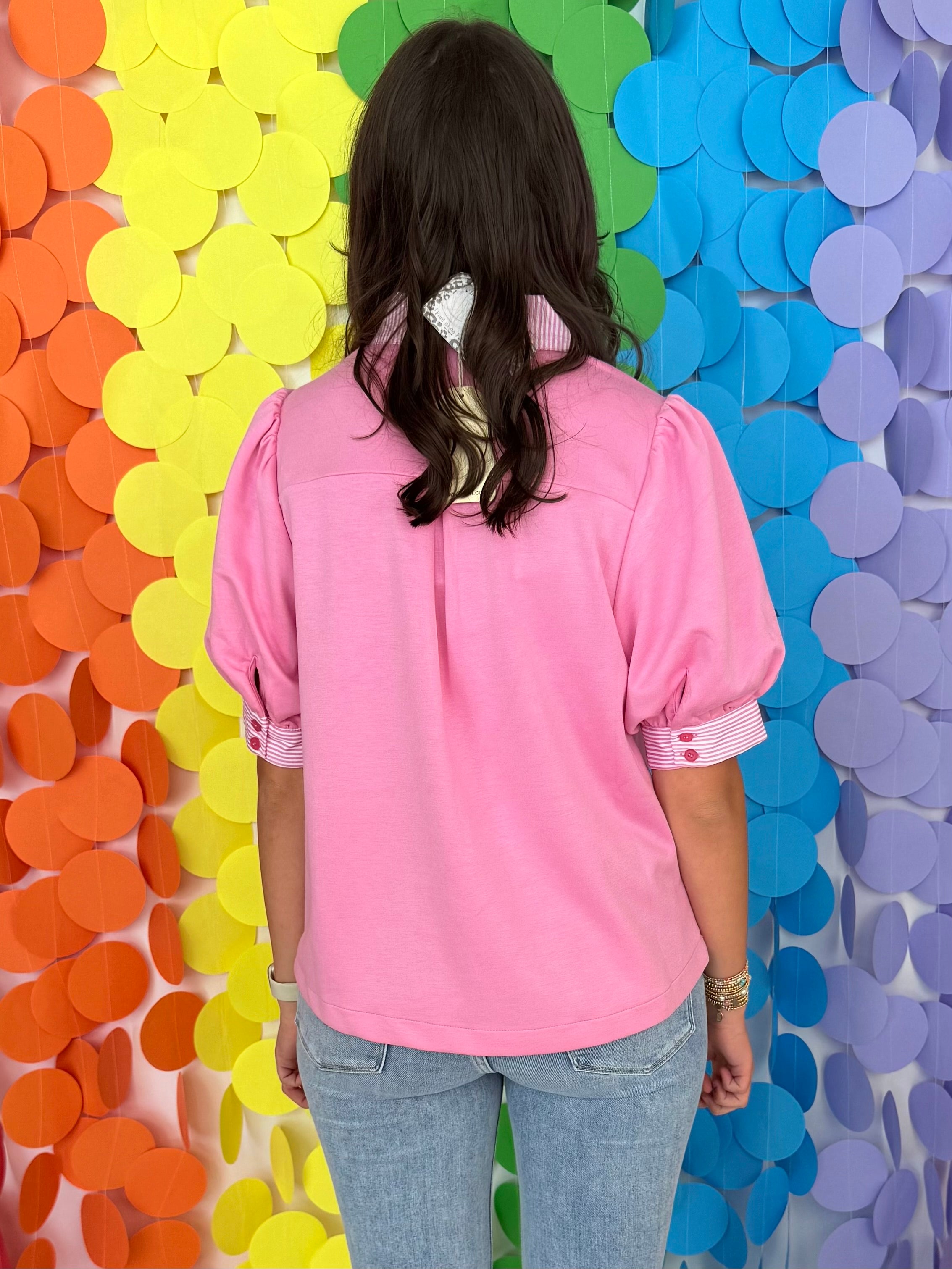 Skyline Views Pink Stripe Contrast Top-Shop-Womens-Boutique-Clothing