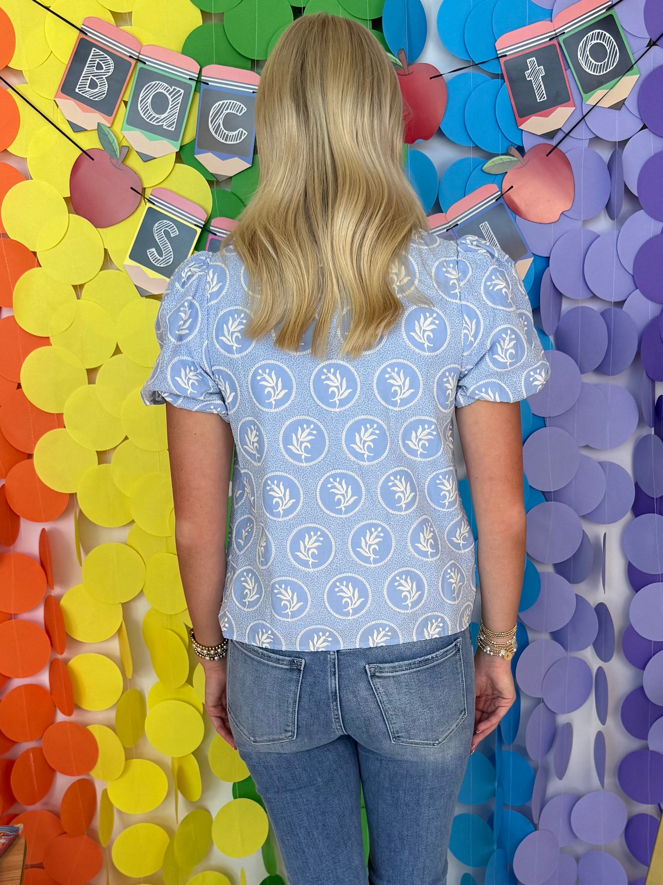 Simple Favorite Baby Blue Floral Puff Sleeve Top-Shop-Womens-Boutique-Clothing