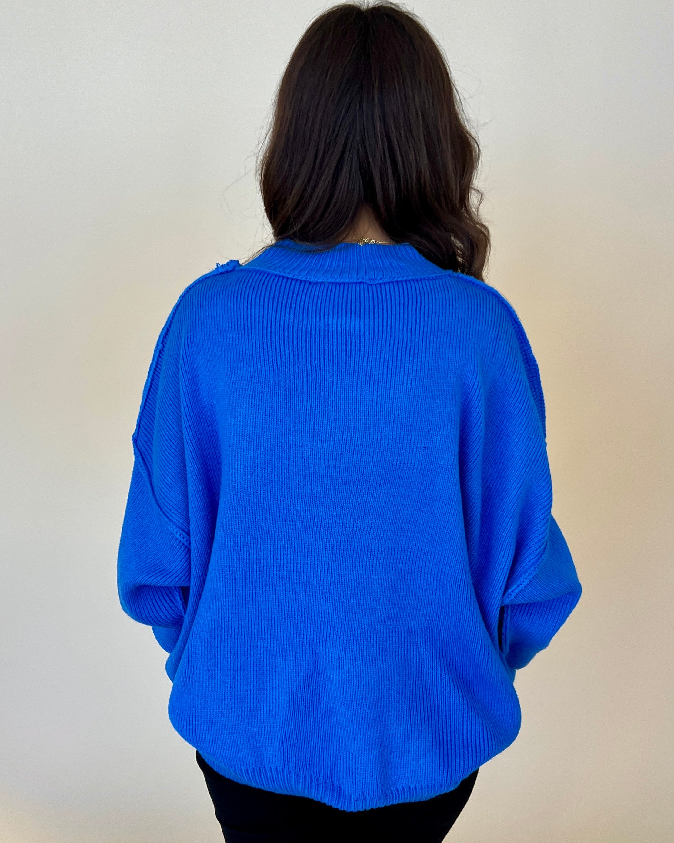 Pure Heart Diva Blue Ribbed Knit Sweater-Shop-Womens-Boutique-Clothing