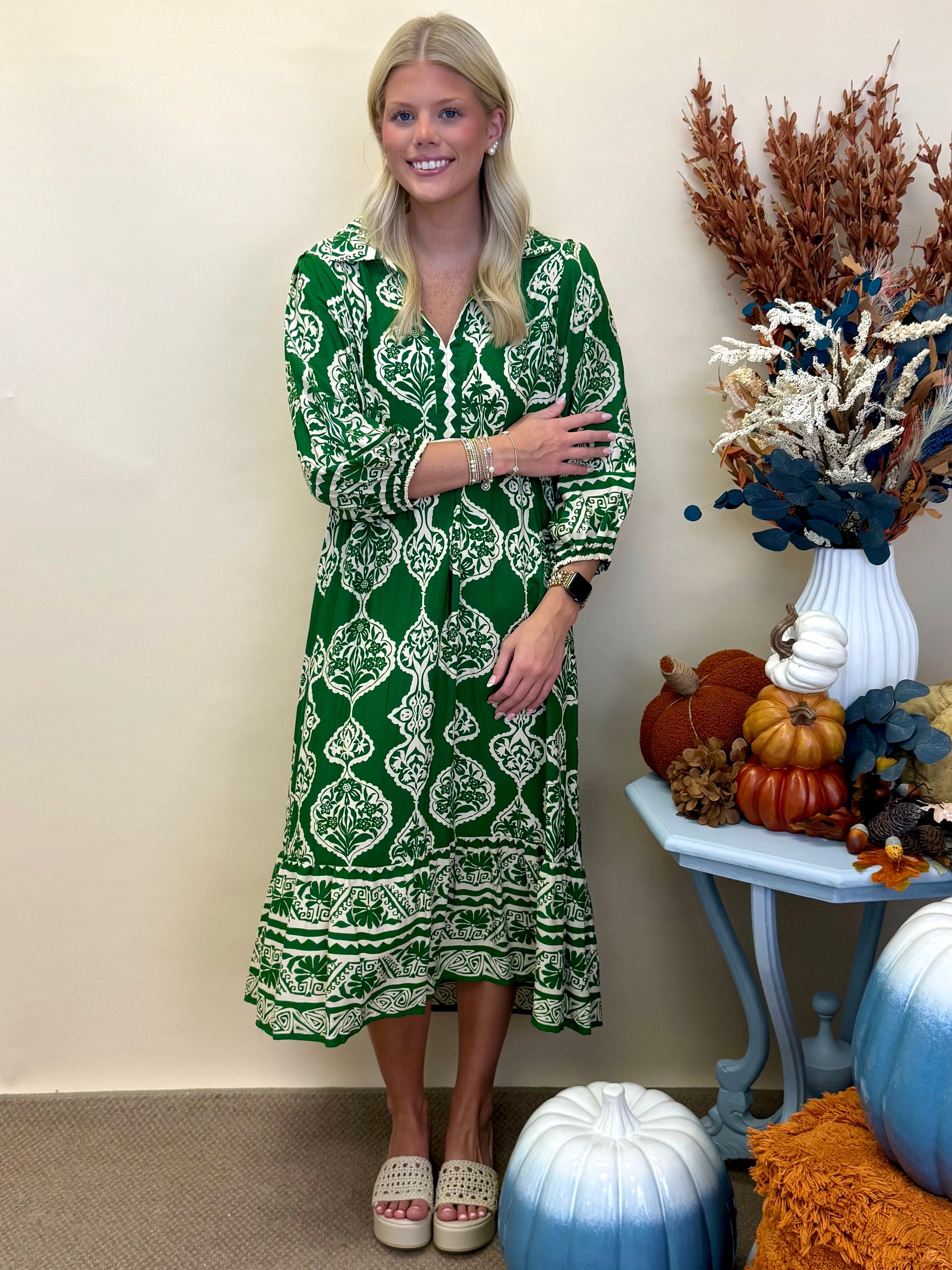 Right Timing Green Abstract Midi Dress-Shop-Womens-Boutique-Clothing