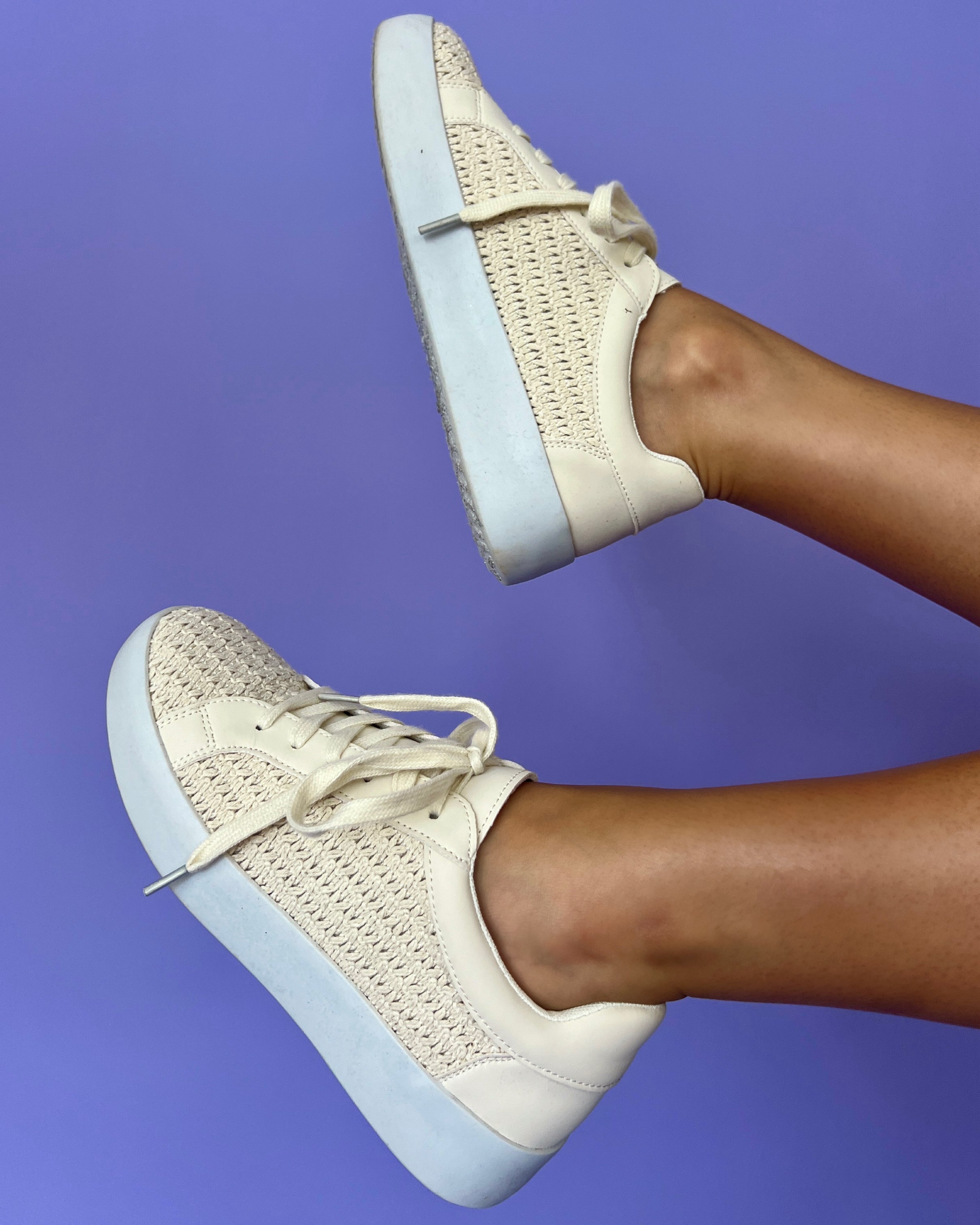 Millie Cream Woven Platform Lace Up Sneakers-Shop-Womens-Boutique-Clothing