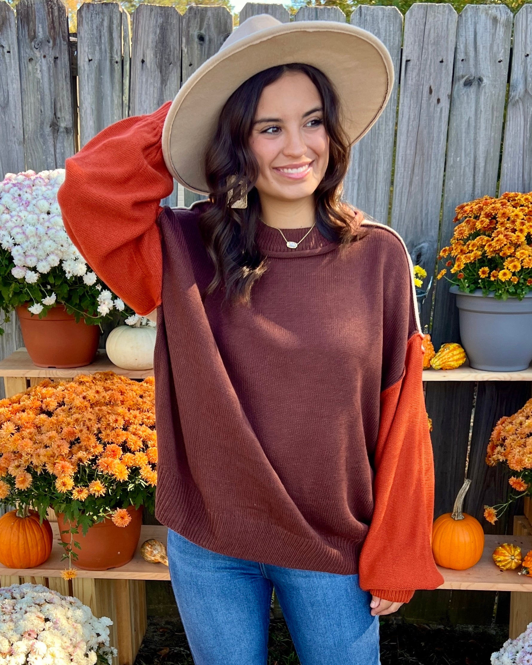 Go With It Brown Color Block Sweater-Shop-Womens-Boutique-Clothing