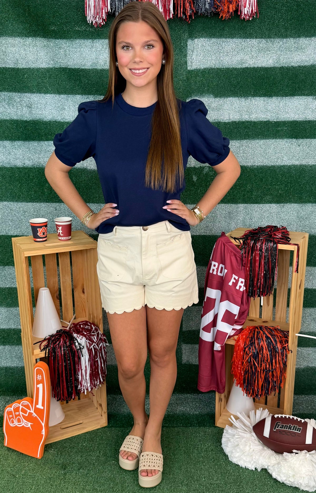 Under the Lights Navy Short Puff Sleeve Knit Top-Shop-Womens-Boutique-Clothing