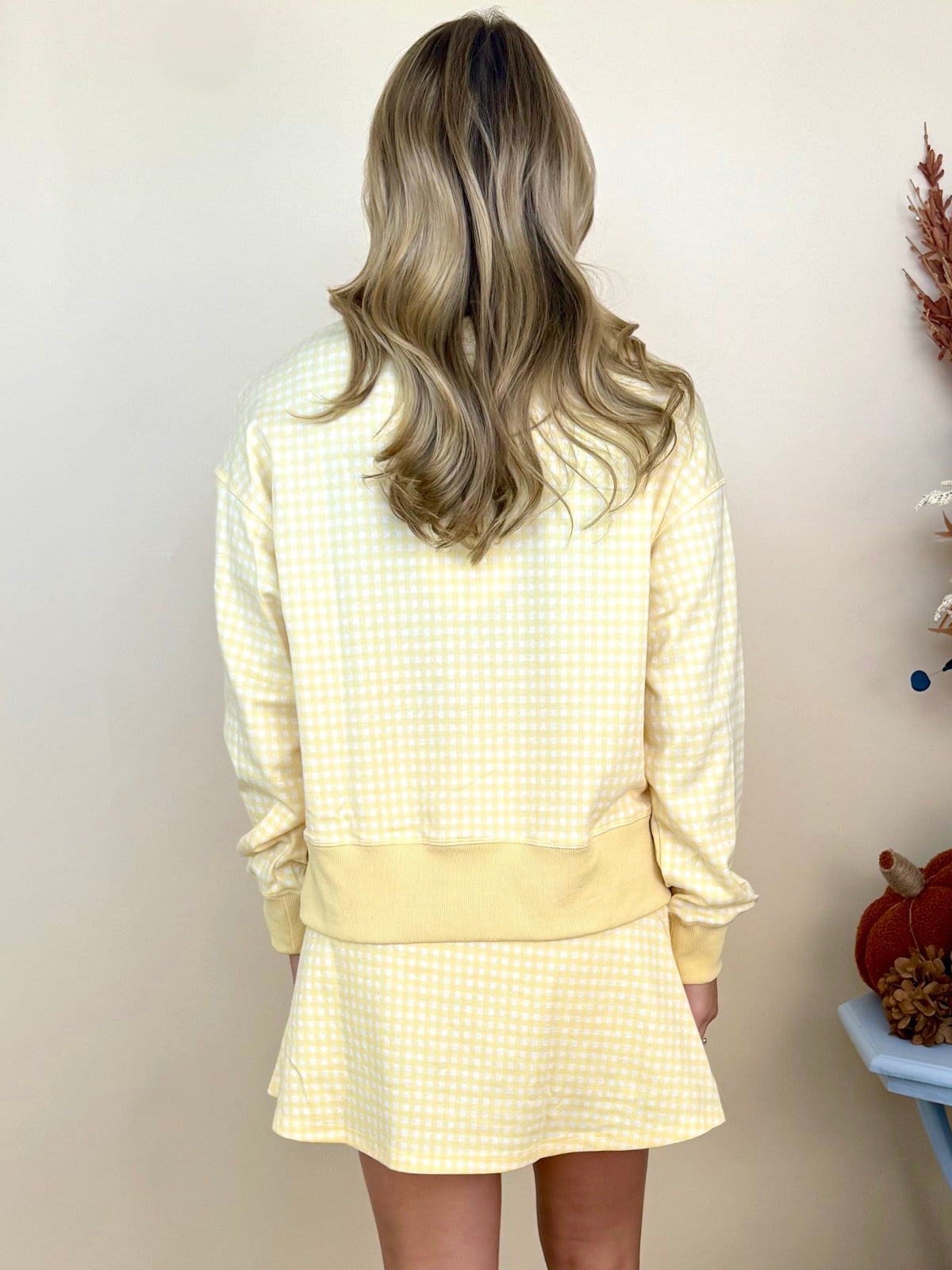 Lovely Always Lemon Gingham Long Sleeve Pullover Sweatshirt-Shop-Womens-Boutique-Clothing