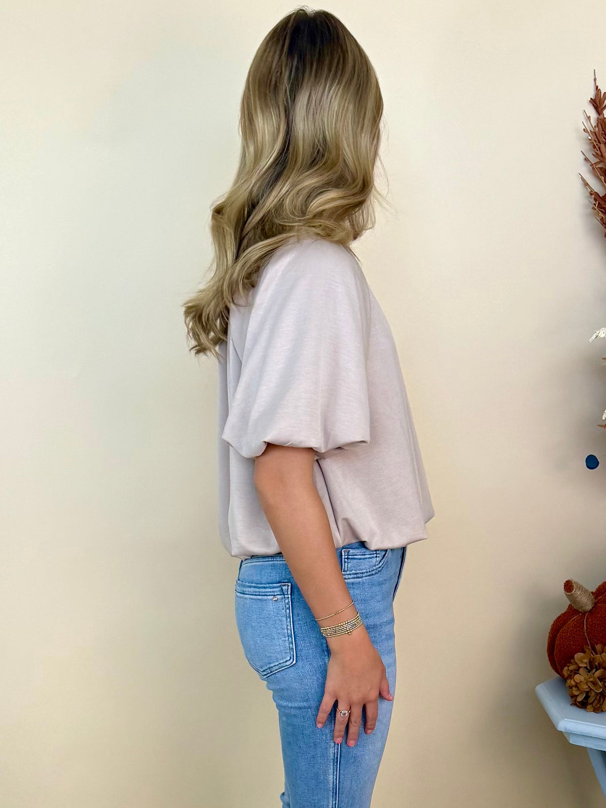 Bonfire Nights Almond Short Sleeve Bubble Top-Shop-Womens-Boutique-Clothing