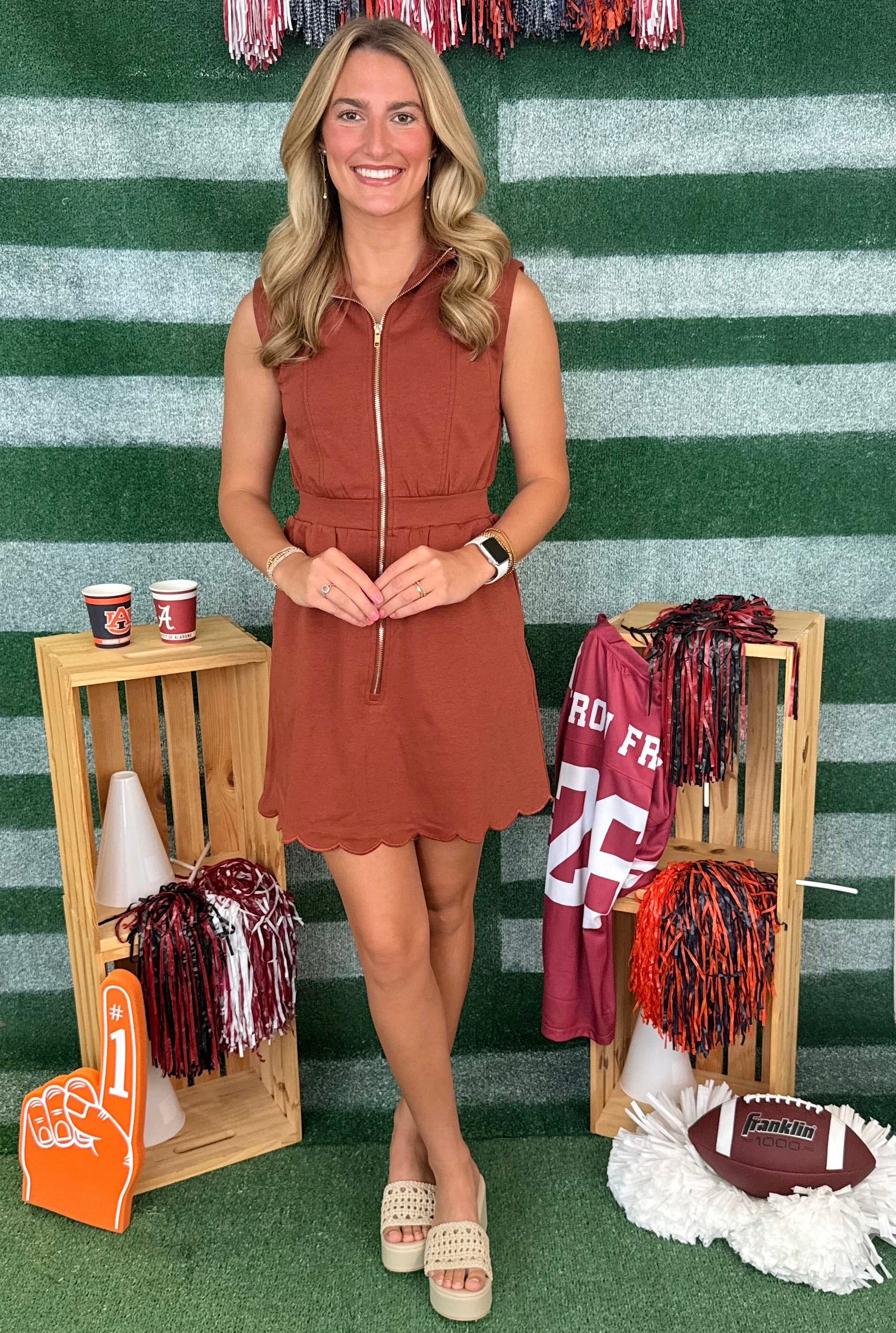 Sweet Statement Brick Scallop Detail Sleeveless Dress-Shop-Womens-Boutique-Clothing