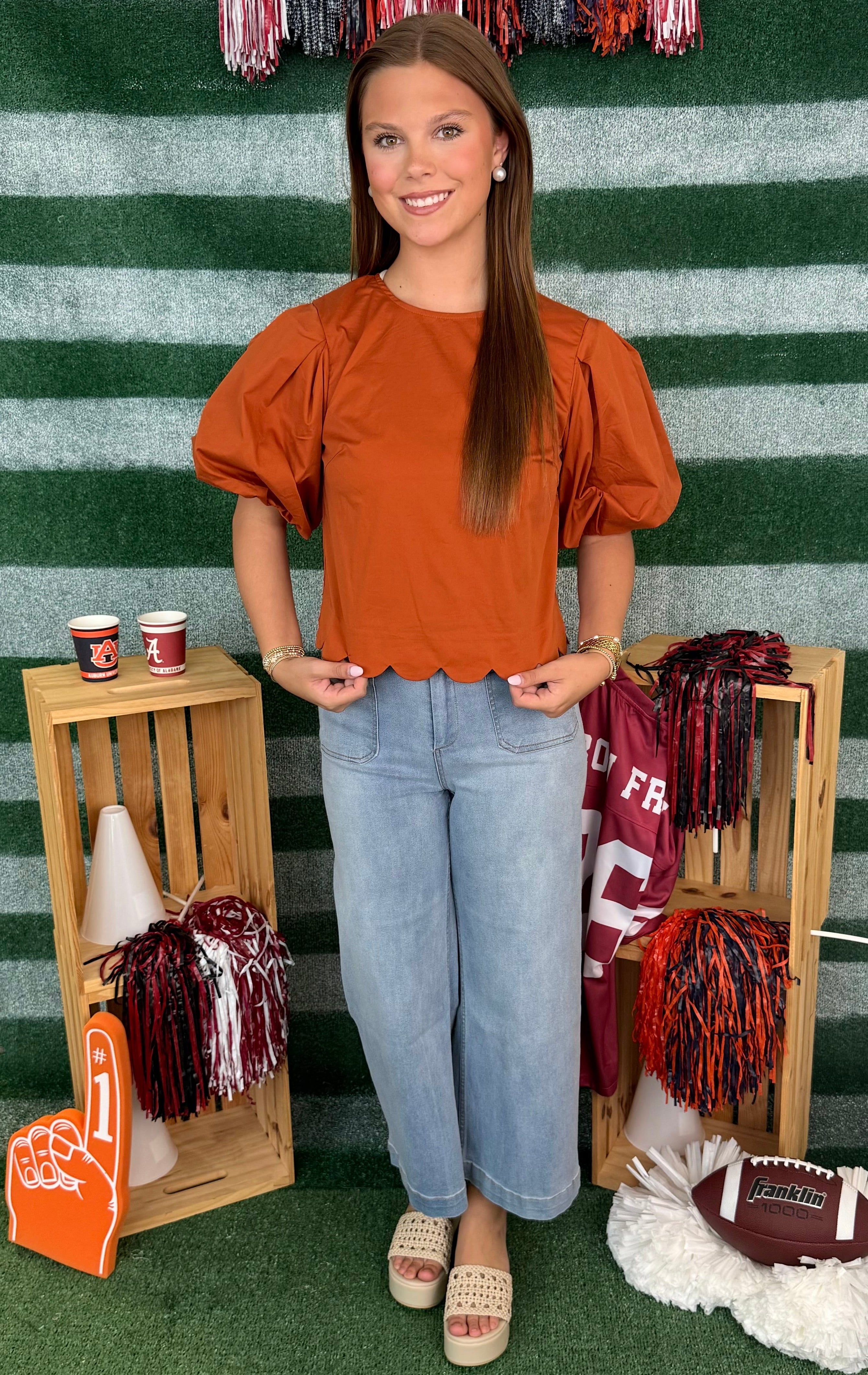 Warm Welcome Rust Scalloped Detail Top-Shop-Womens-Boutique-Clothing