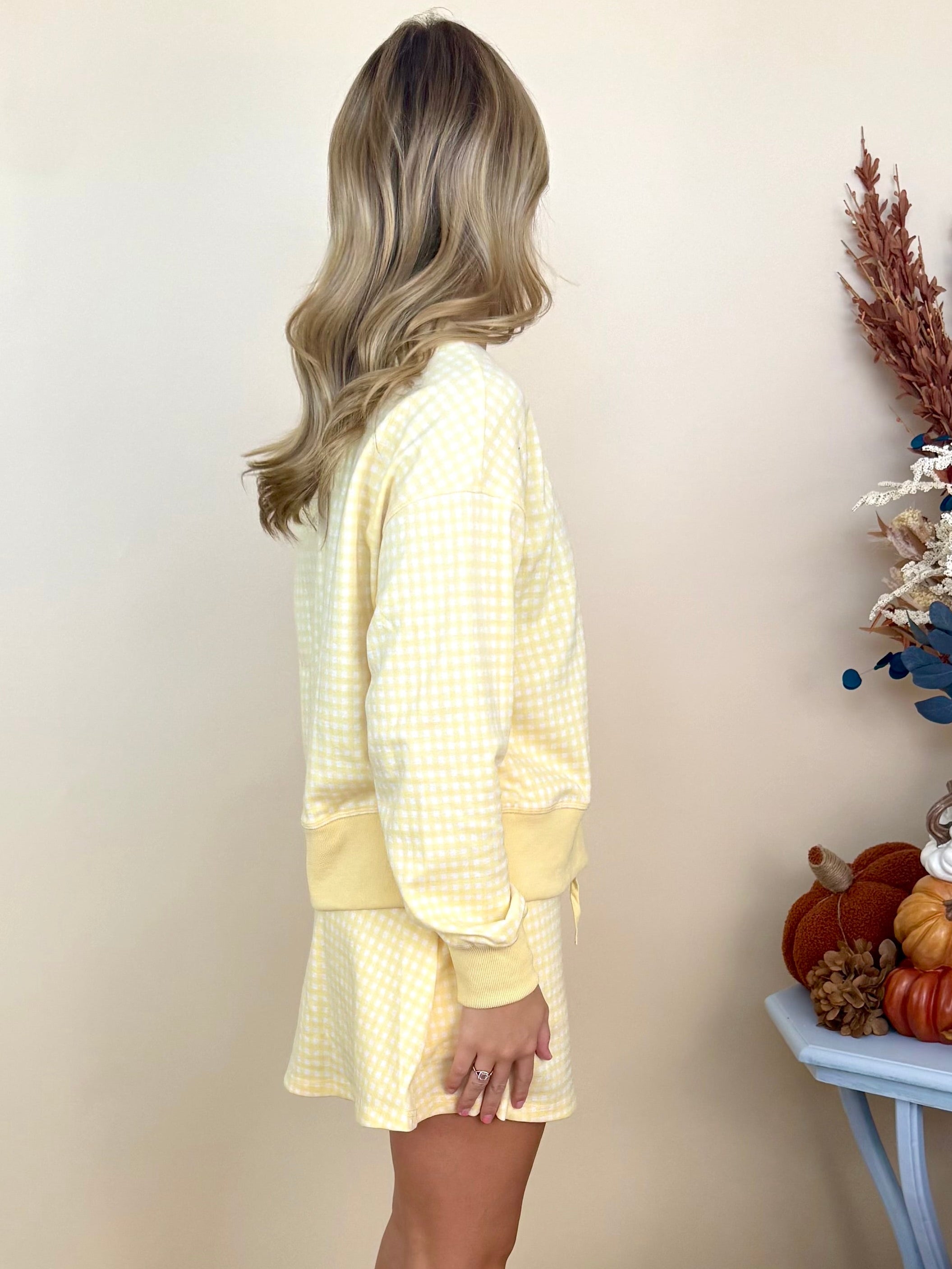 Lovely Always Lemon Gingham Long Sleeve Pullover Sweatshirt-Shop-Womens-Boutique-Clothing