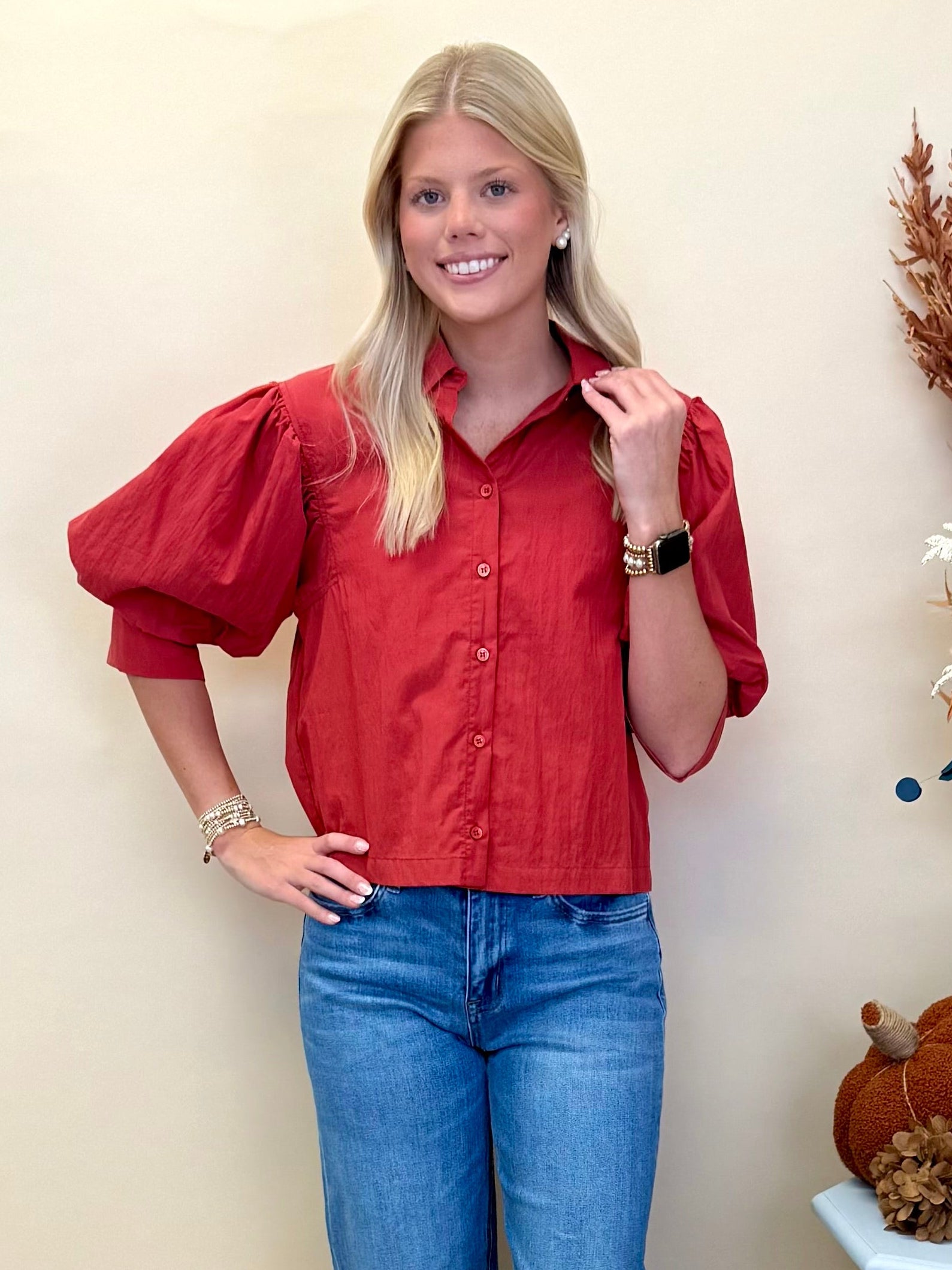 Sweet Intentions Tomato Button Down Top-Shop-Womens-Boutique-Clothing