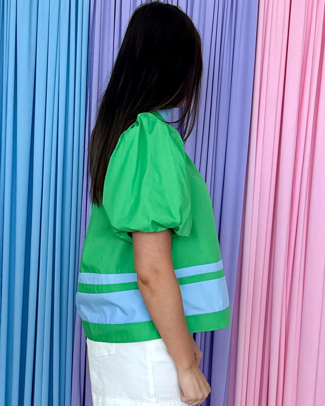 Chic Statement Green Stripe Accent Detail Top-Shop-Womens-Boutique-Clothing
