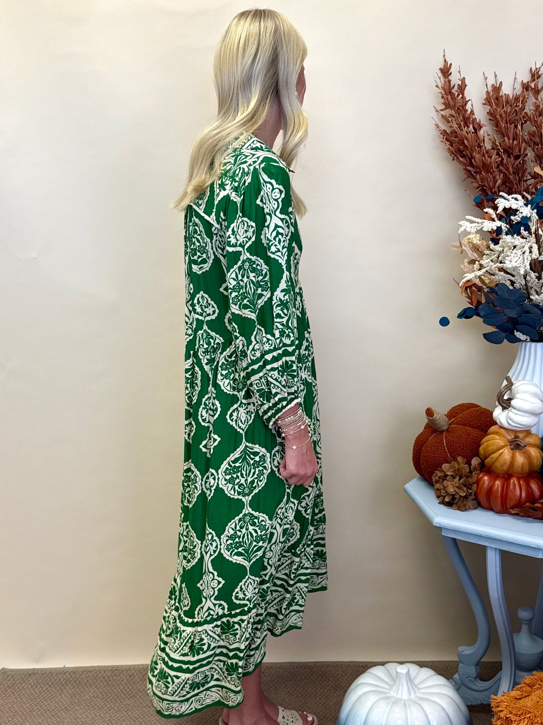 Right Timing Green Abstract Midi Dress-Shop-Womens-Boutique-Clothing
