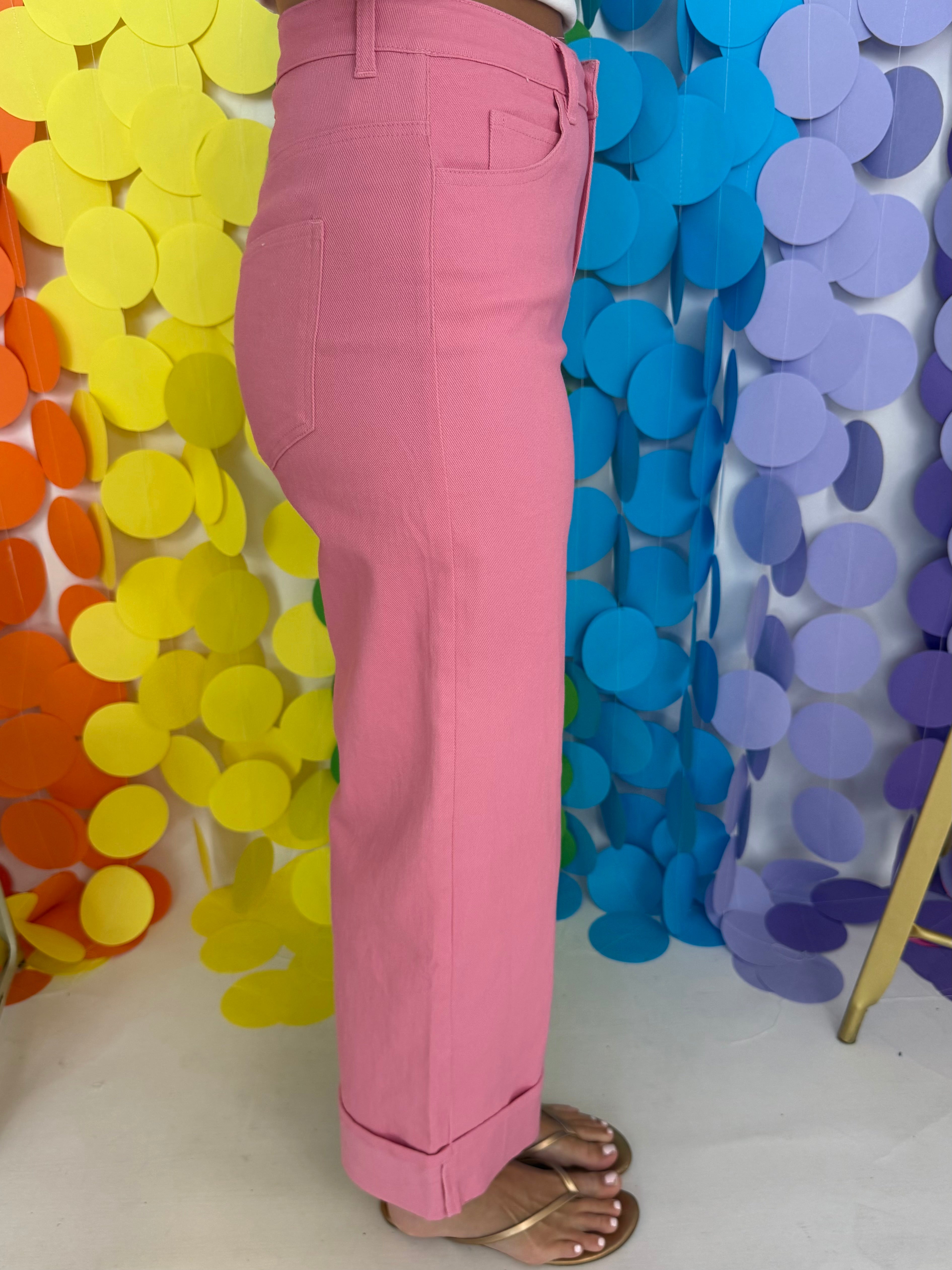 Pretty Little Pink Mid Rise Ankle Length Cuff Pants-Shop-Womens-Boutique-Clothing