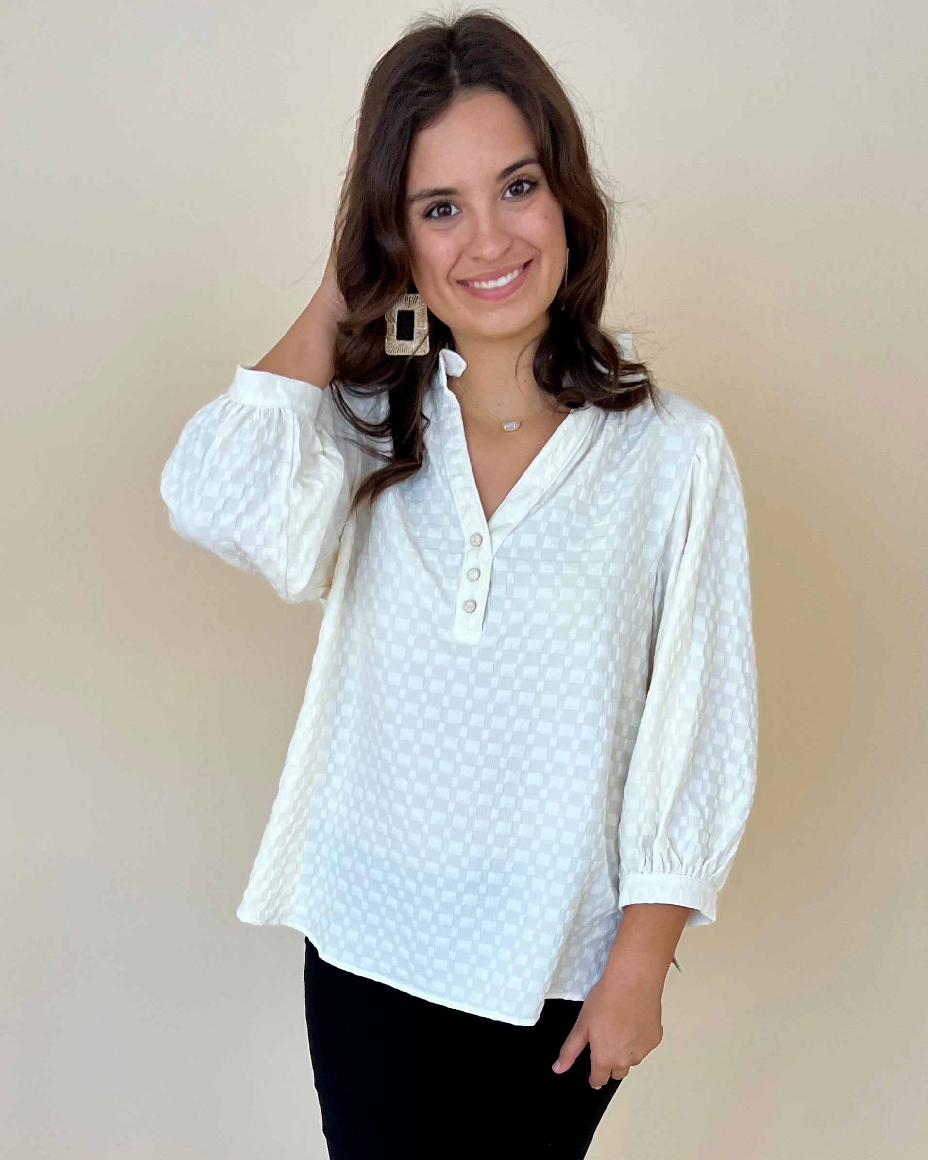 Be With Me Cream Textured Ruffle Top-Shop-Womens-Boutique-Clothing