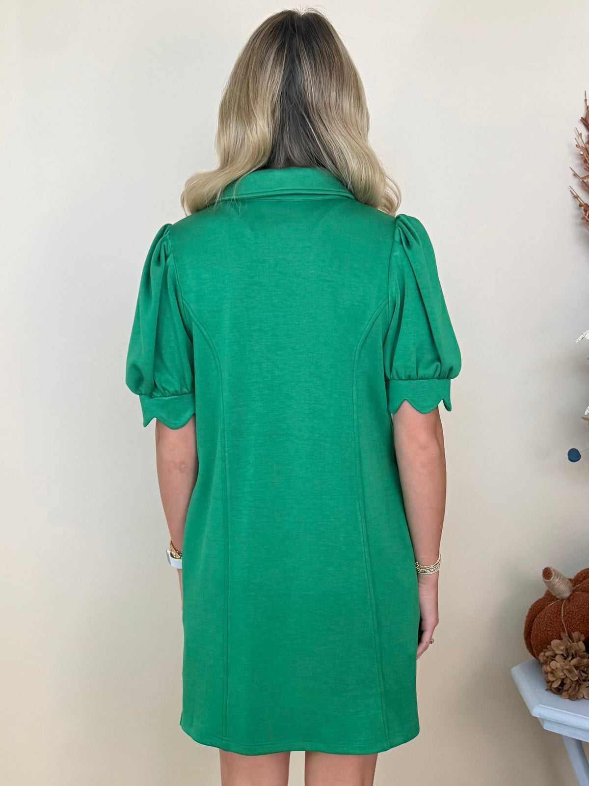 Marble Coast Green Zip Front Scallop Dress-Shop-Womens-Boutique-Clothing
