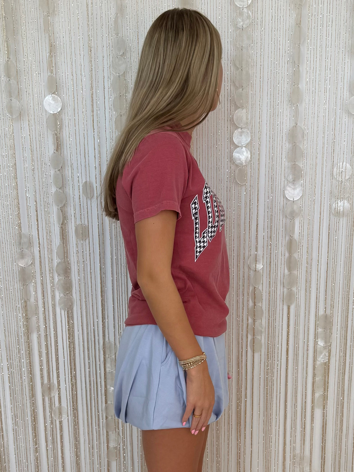 LULU MAC Crimson Houndstooth Tee-Shop-Womens-Boutique-Clothing