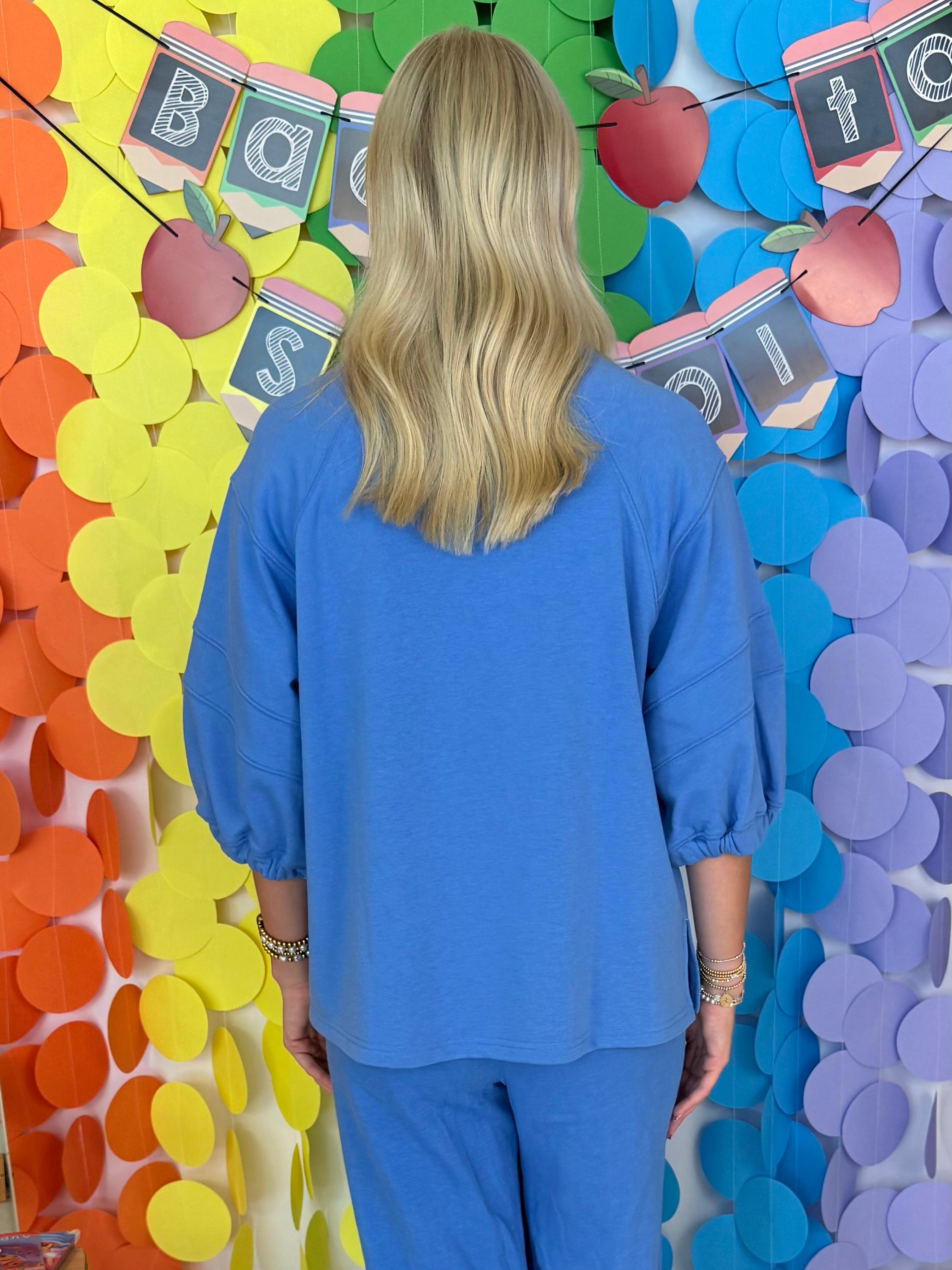 You Noticed Aqua Splash French Terry Short Bubble Sleeve Top-Shop-Womens-Boutique-Clothing