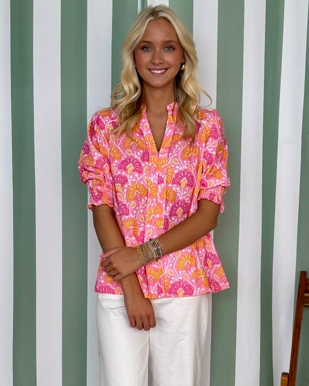 Bright Moments Pink Mix Floral Smocked Top-Shop-Womens-Boutique-Clothing
